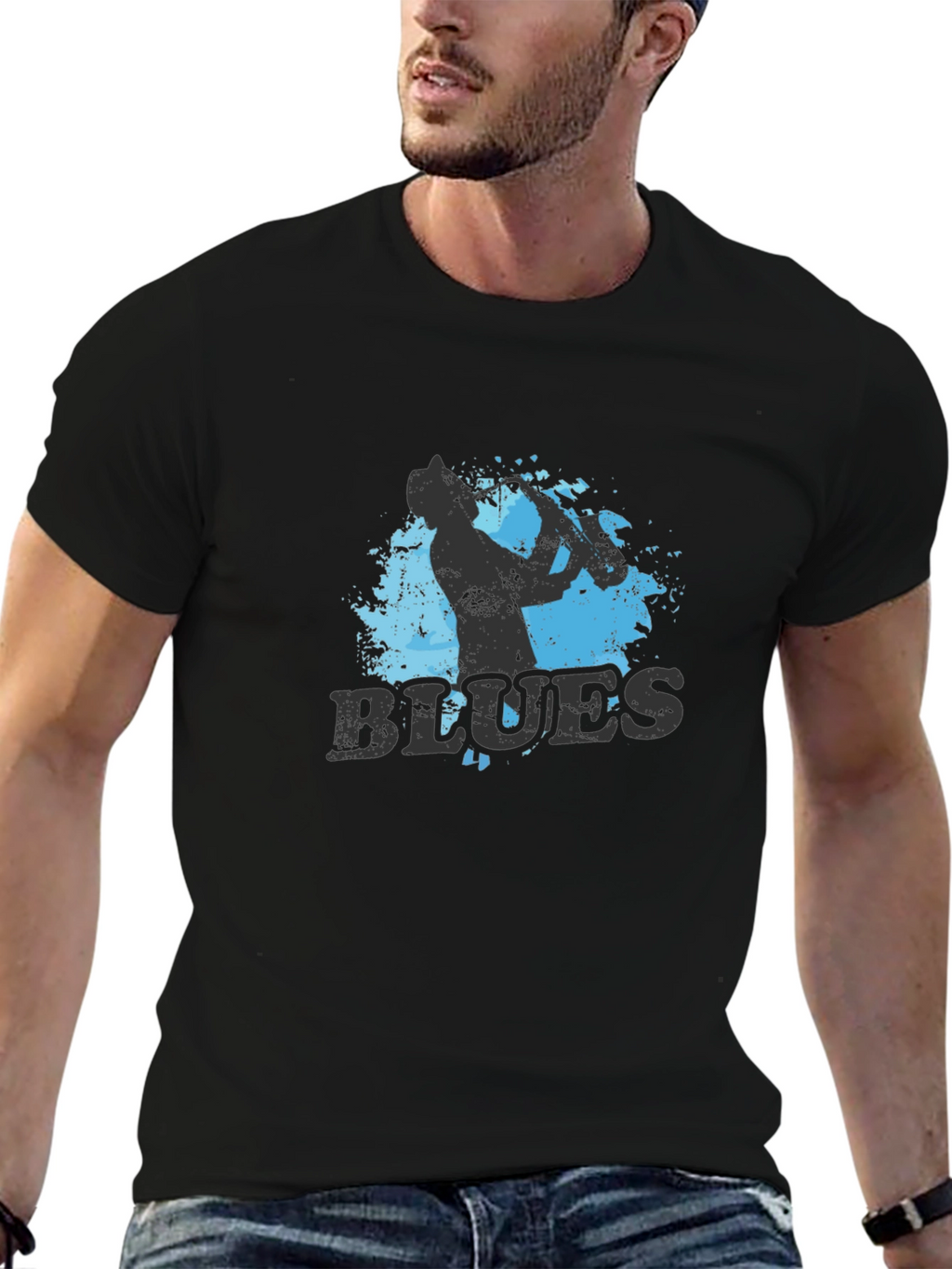 Blues Saxophone Graphic T-Shirt - Cool Music Tee