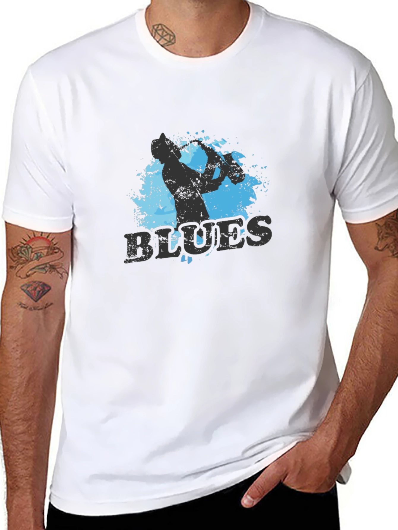 Blues Saxophone Graphic T-Shirt - Cool Music Tee