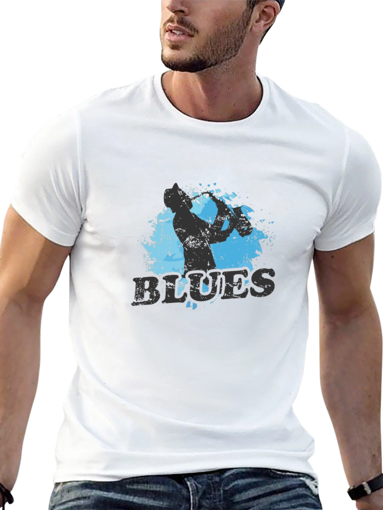 Blues Saxophone Graphic T-Shirt - Cool Music Tee