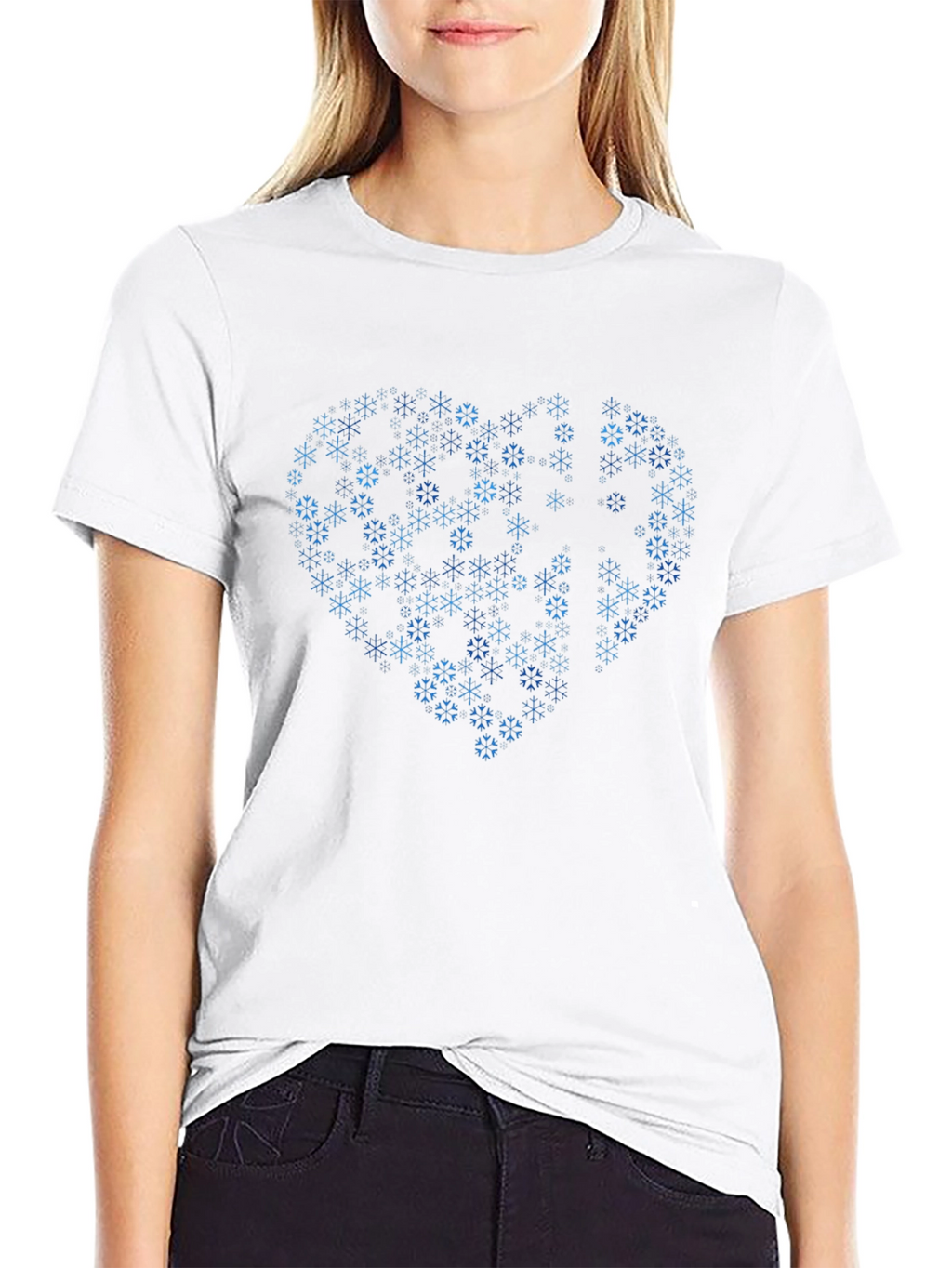Heart Snowflake Graphic T-Shirt - Stylish Winter Apparel