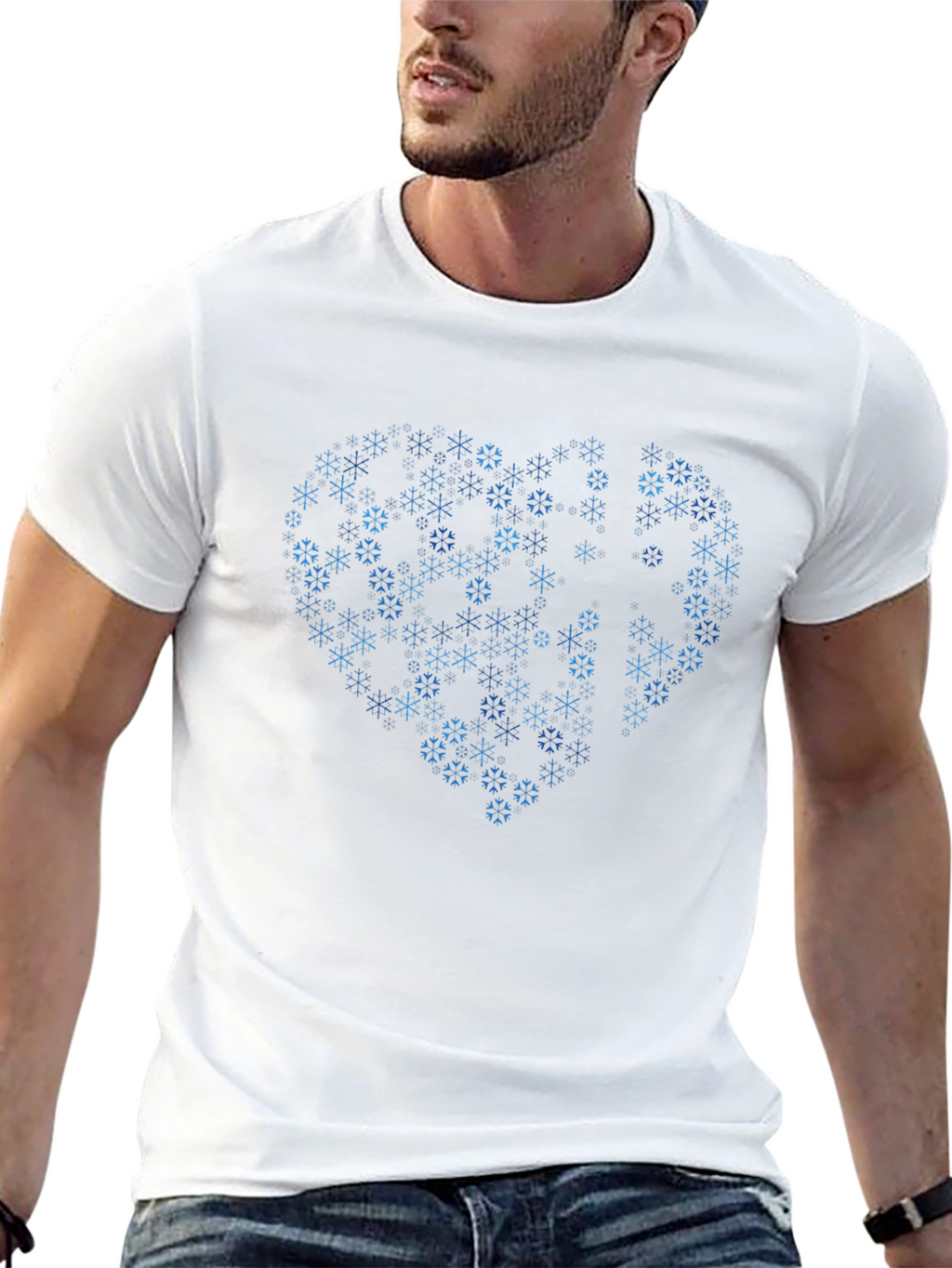 Heart Snowflake Graphic T-Shirt - Stylish Winter Apparel