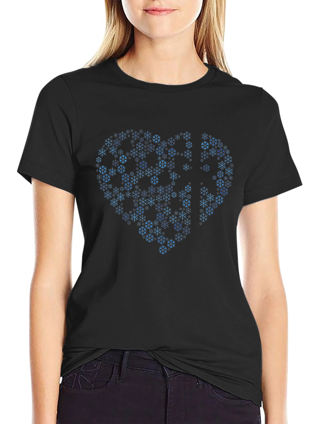 Heart Snowflake Graphic T-Shirt - Stylish Winter Apparel
