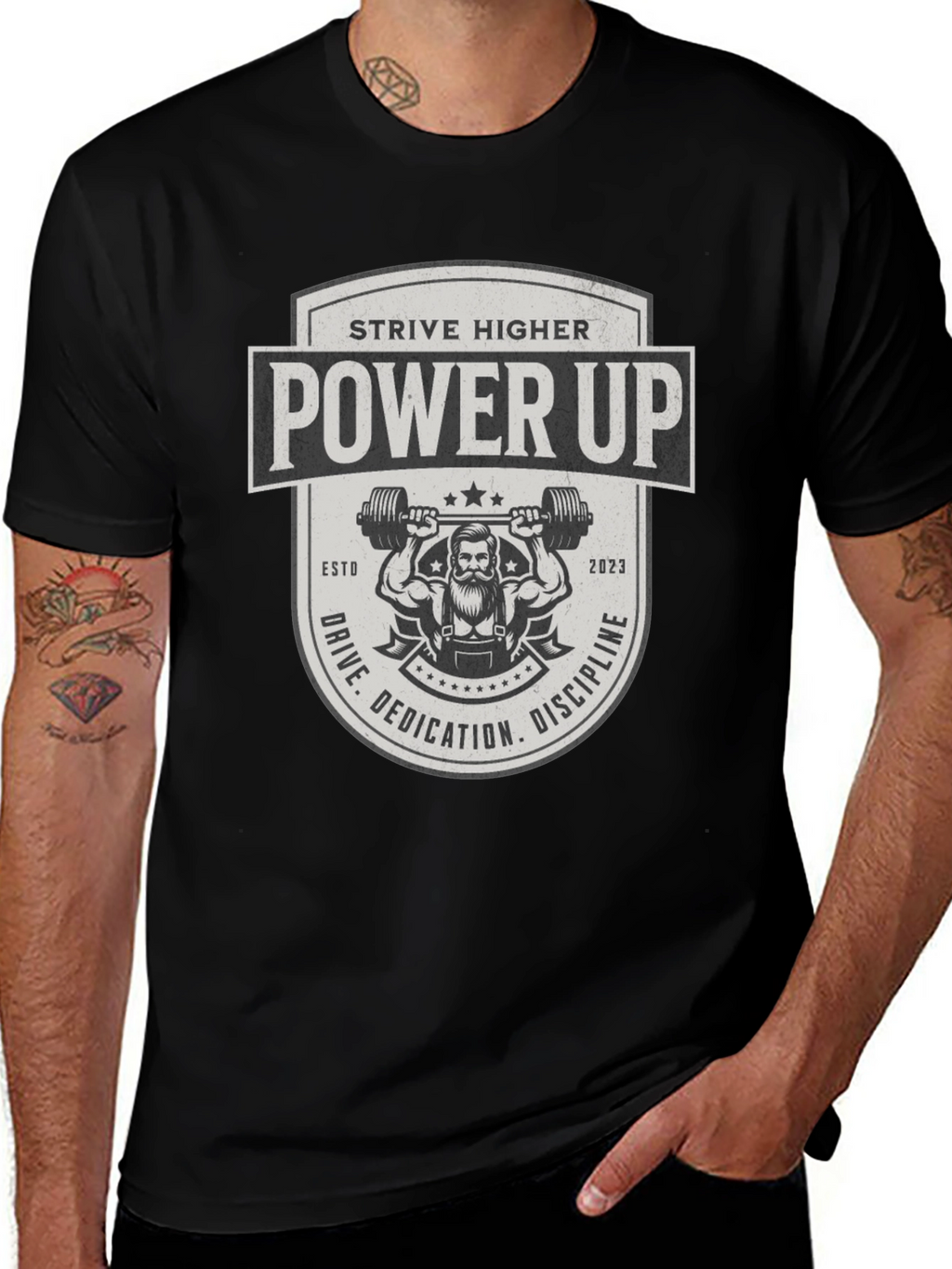 Power Up Black T-Shirt - Strive Higher Gym Wear