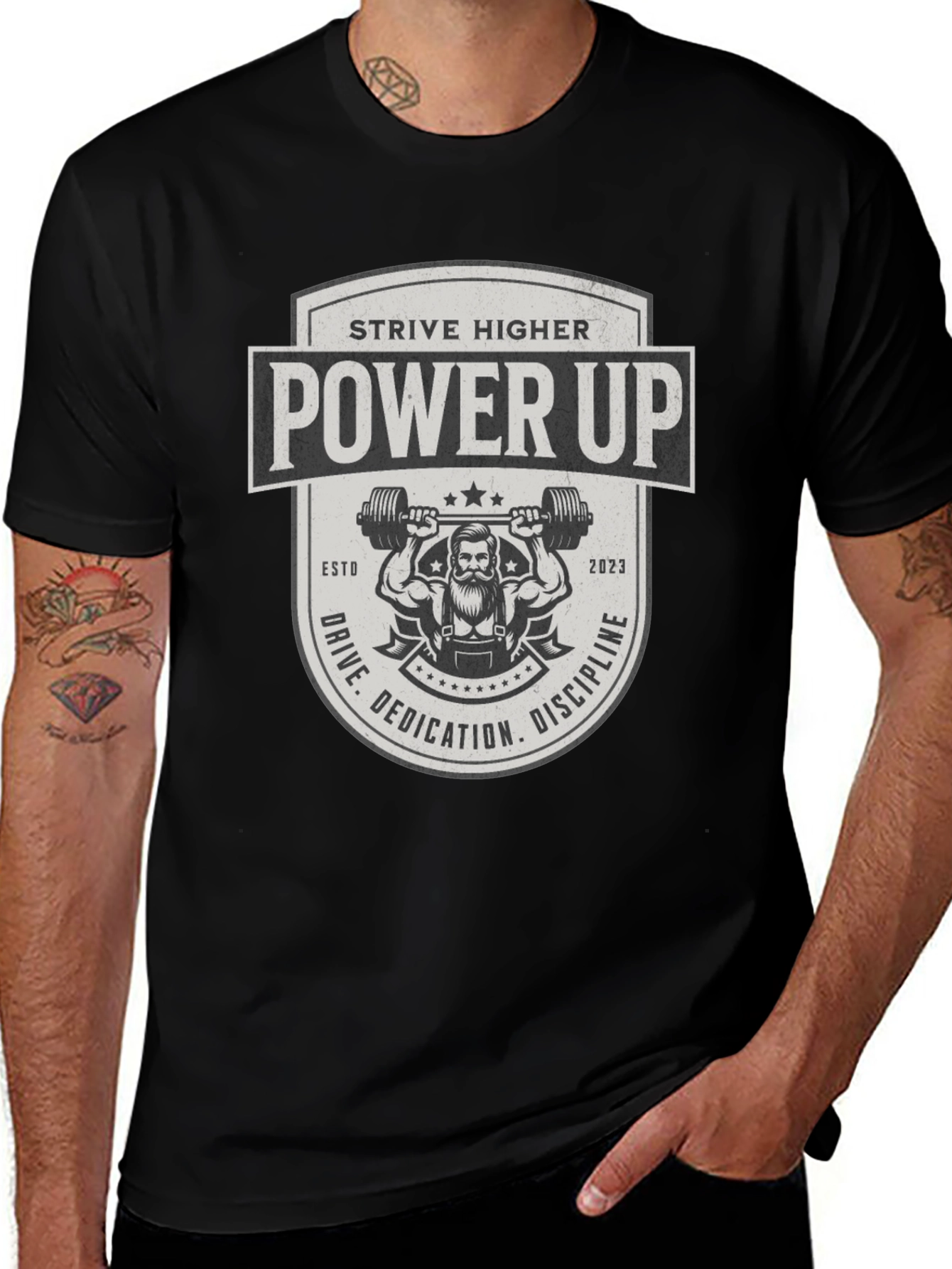 Power Up Black T-Shirt - Strive Higher Gym Wear