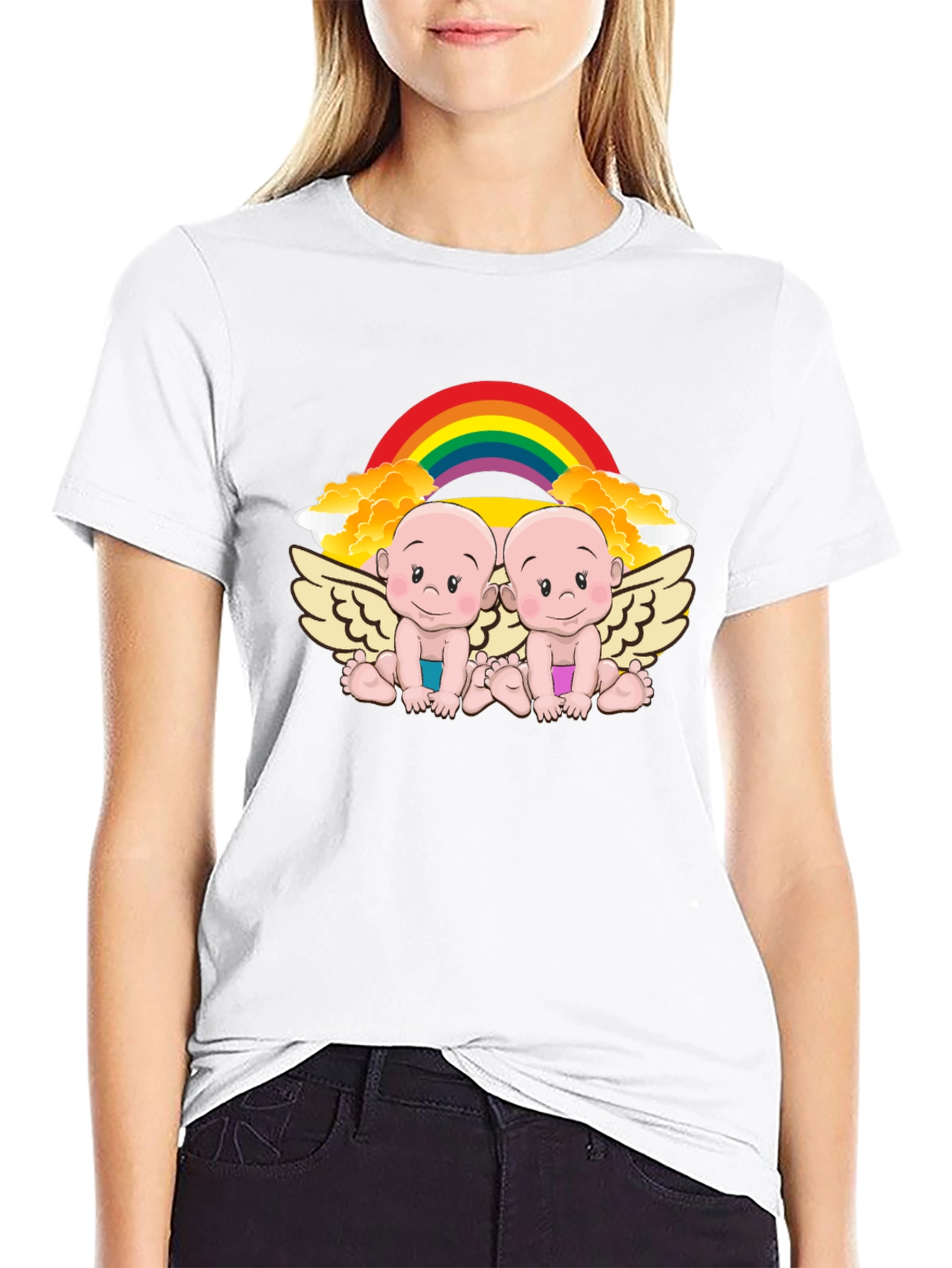 Cute Babies Rainbow Graphic Black T-Shirt