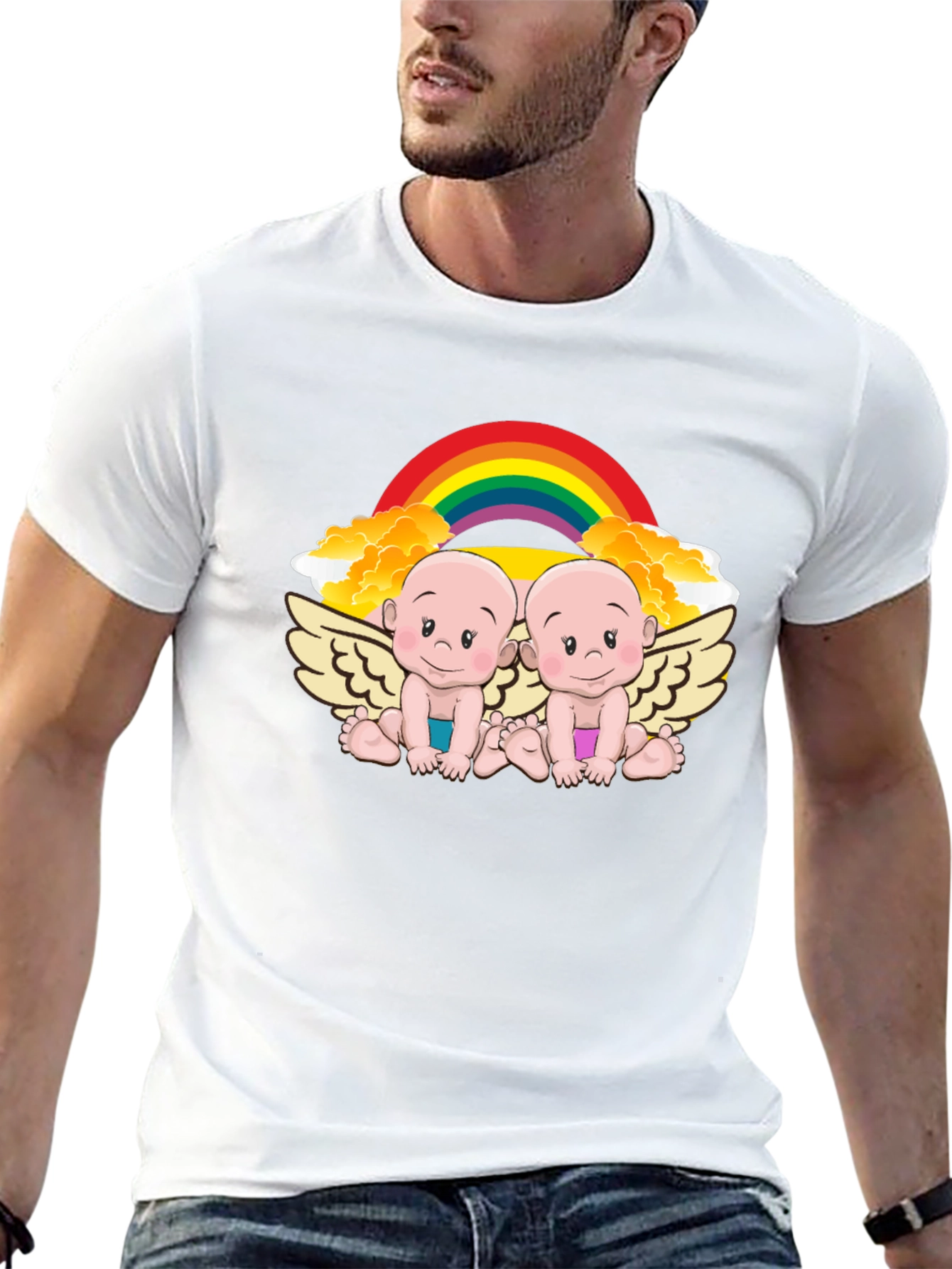 Cute Babies Rainbow Graphic Black T-Shirt