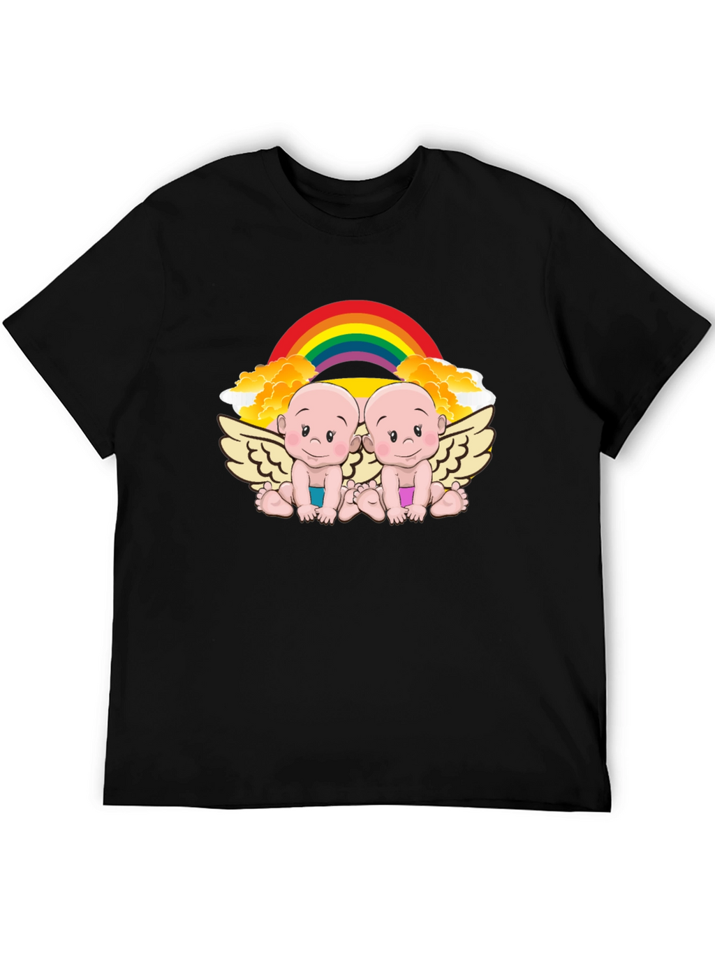 Cute Babies Rainbow Graphic Black T-Shirt
