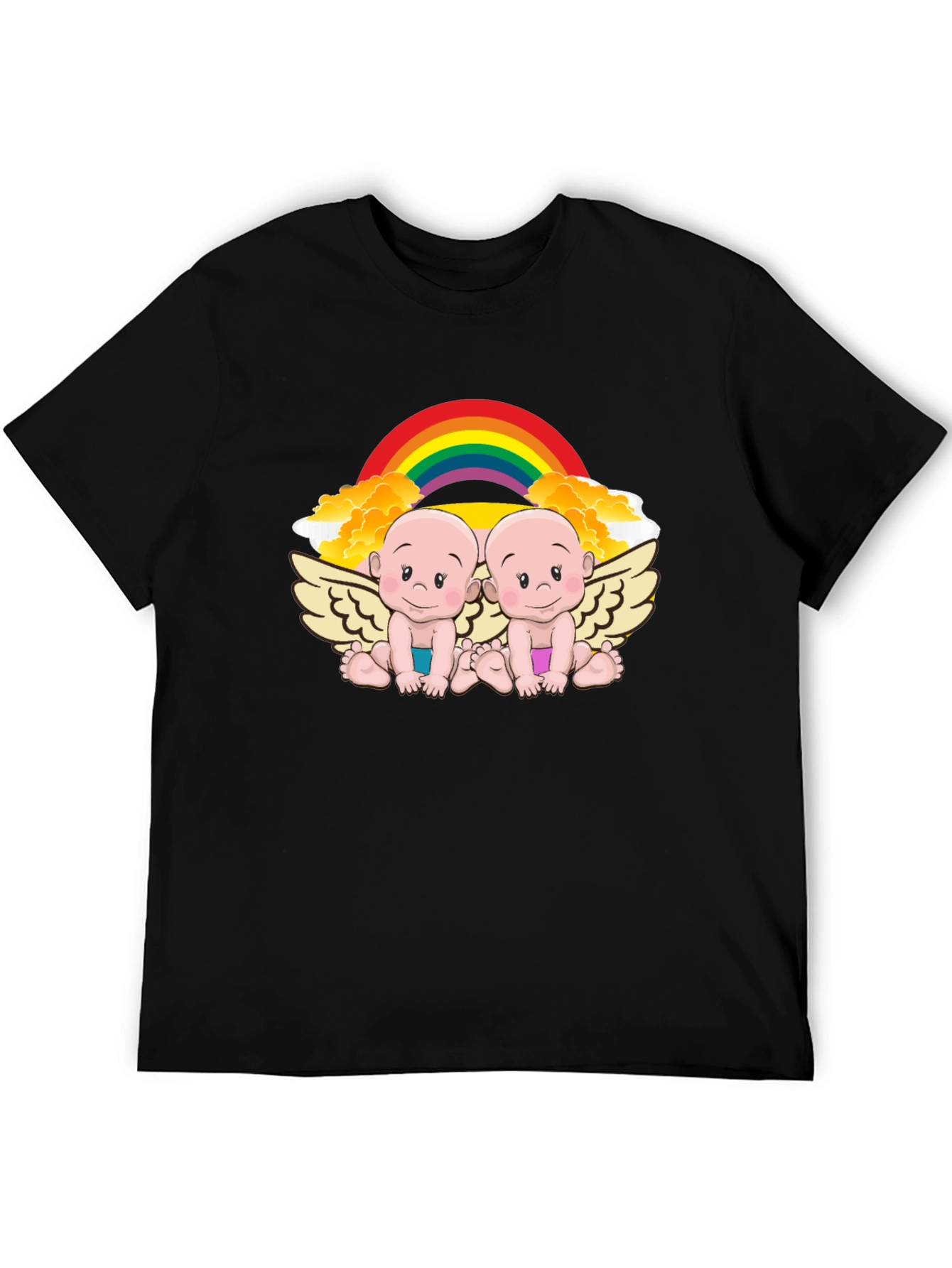Cute Babies Rainbow Graphic Black T-Shirt