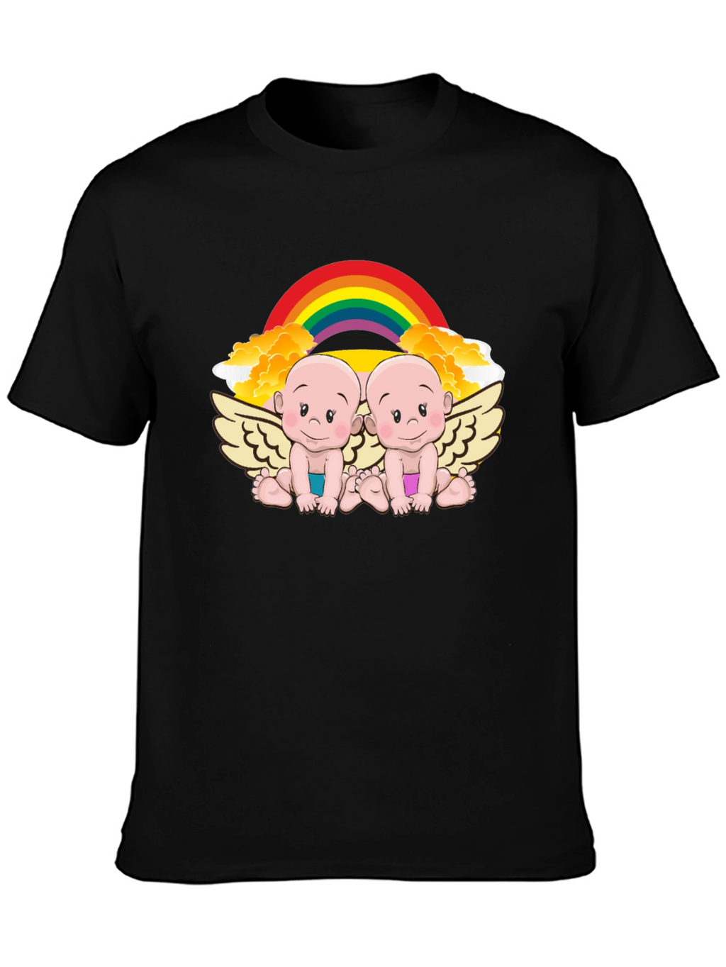 Cute Babies Rainbow Graphic Black T-Shirt