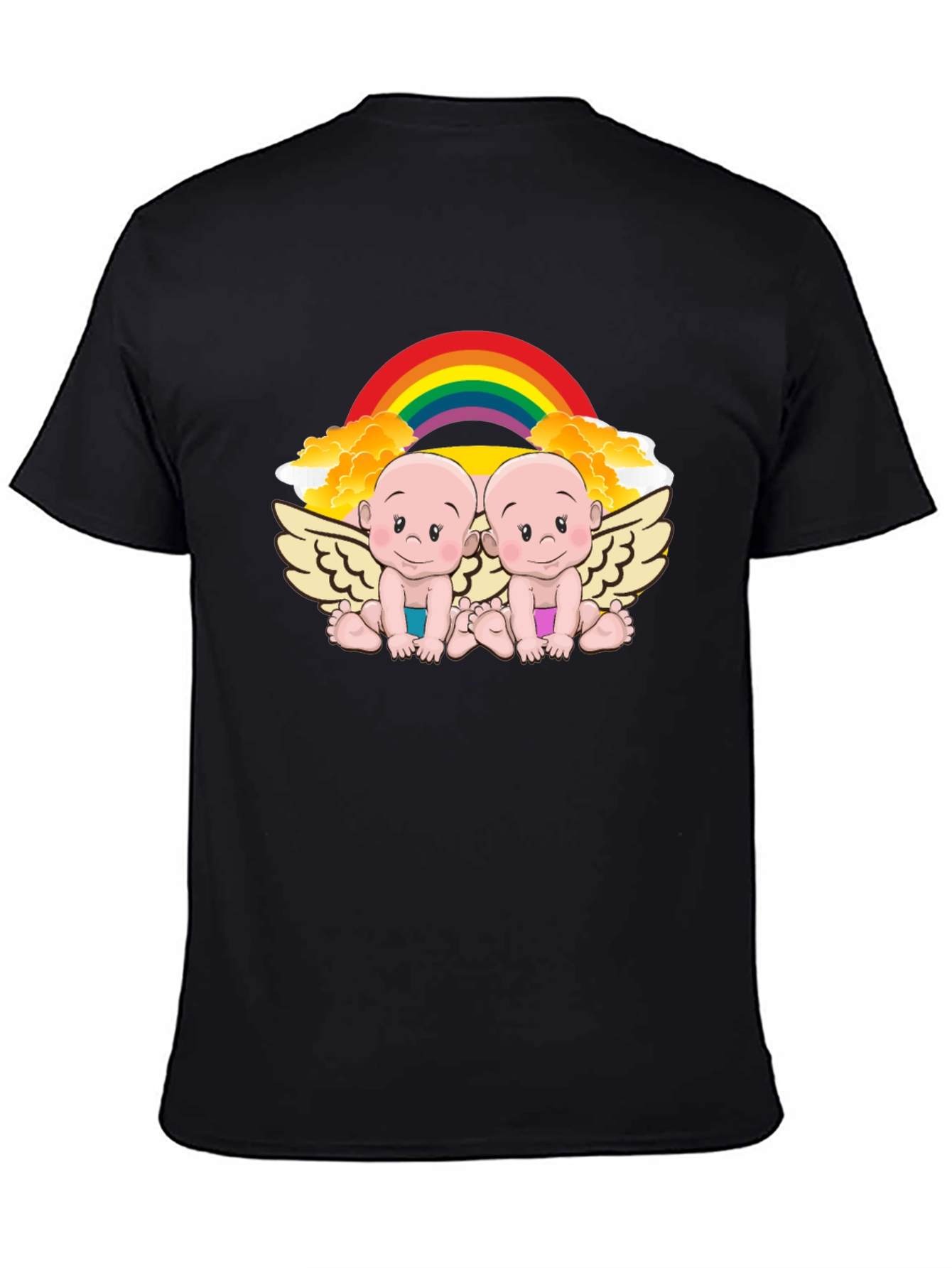 Cute Babies Rainbow Graphic Black T-Shirt