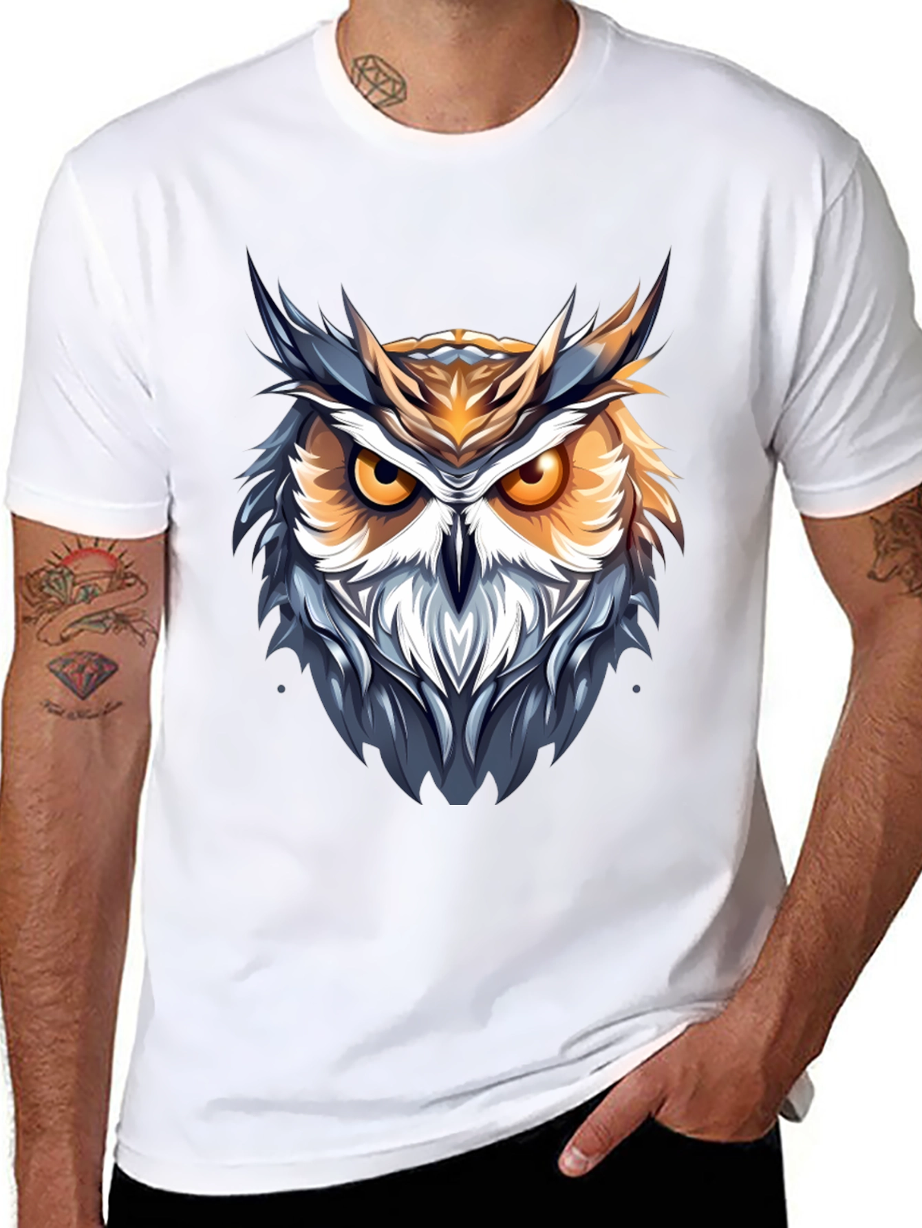 Owl Graphic Print Mens T-Shirt - Casual Short Sleeve Tee