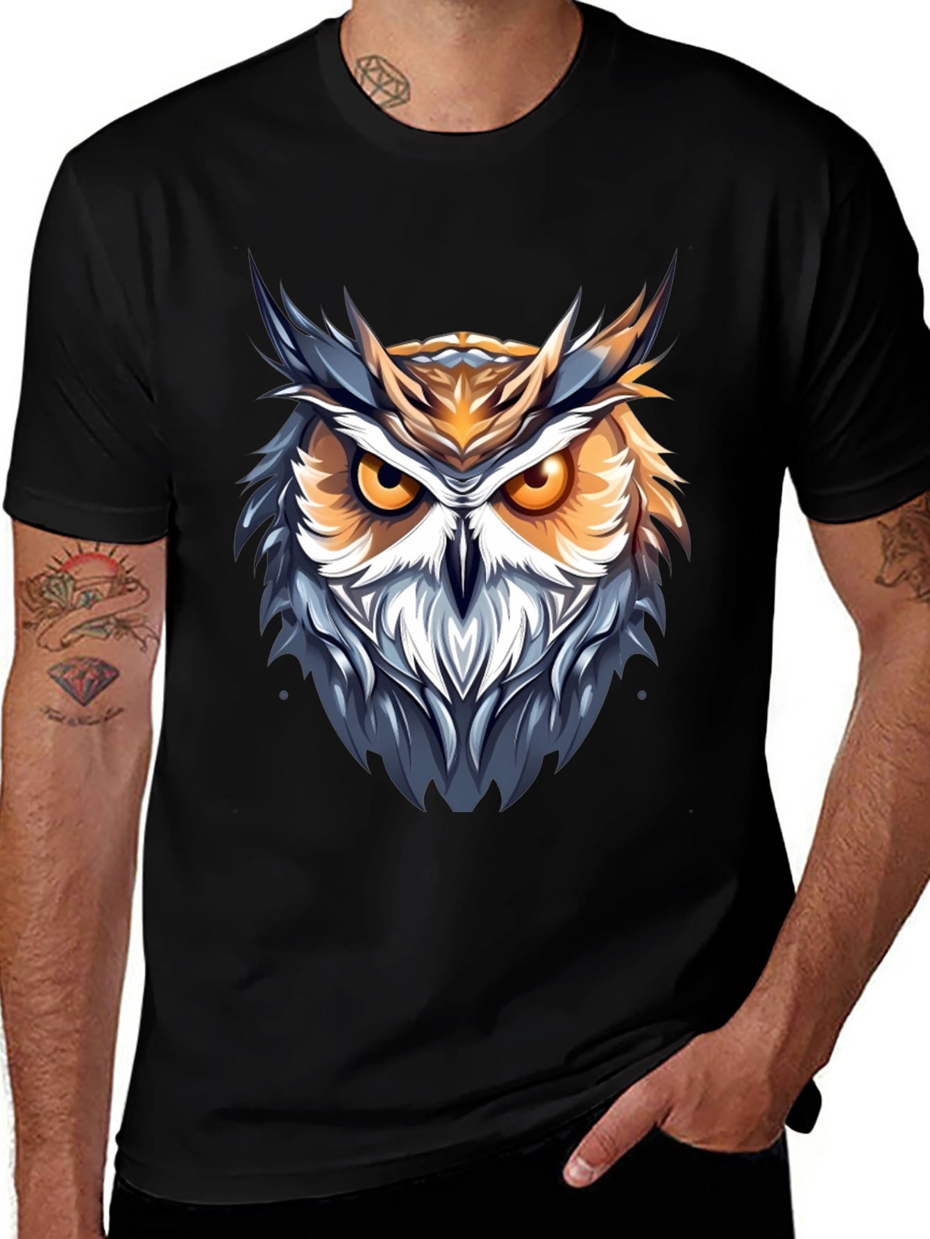 Owl Graphic Print Mens T-Shirt - Casual Short Sleeve Tee
