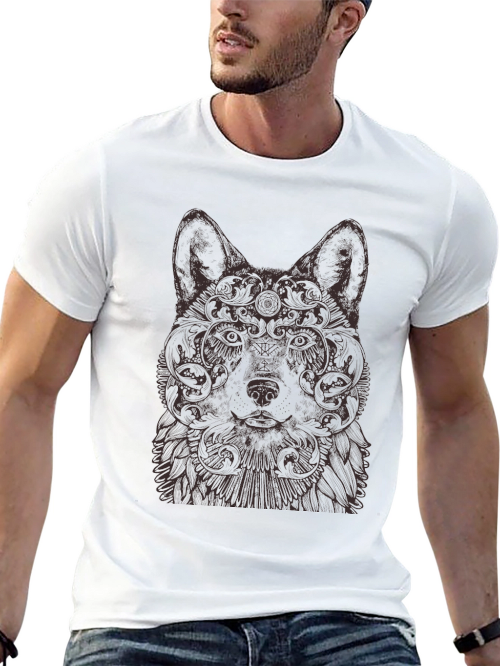 Wolf Art Graphic Print Crew Neck T-Shirt