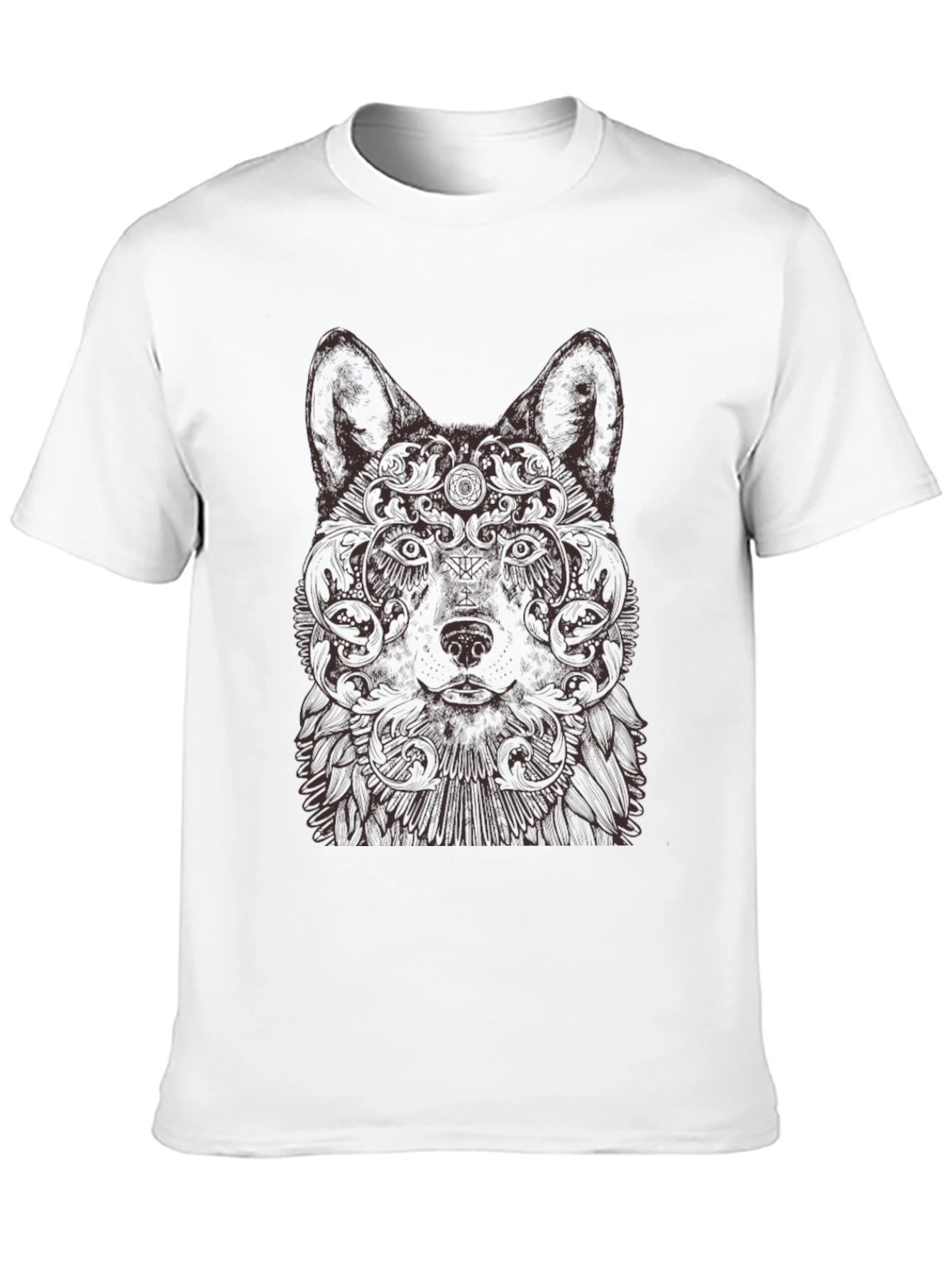Wolf Art Graphic Print Crew Neck T-Shirt