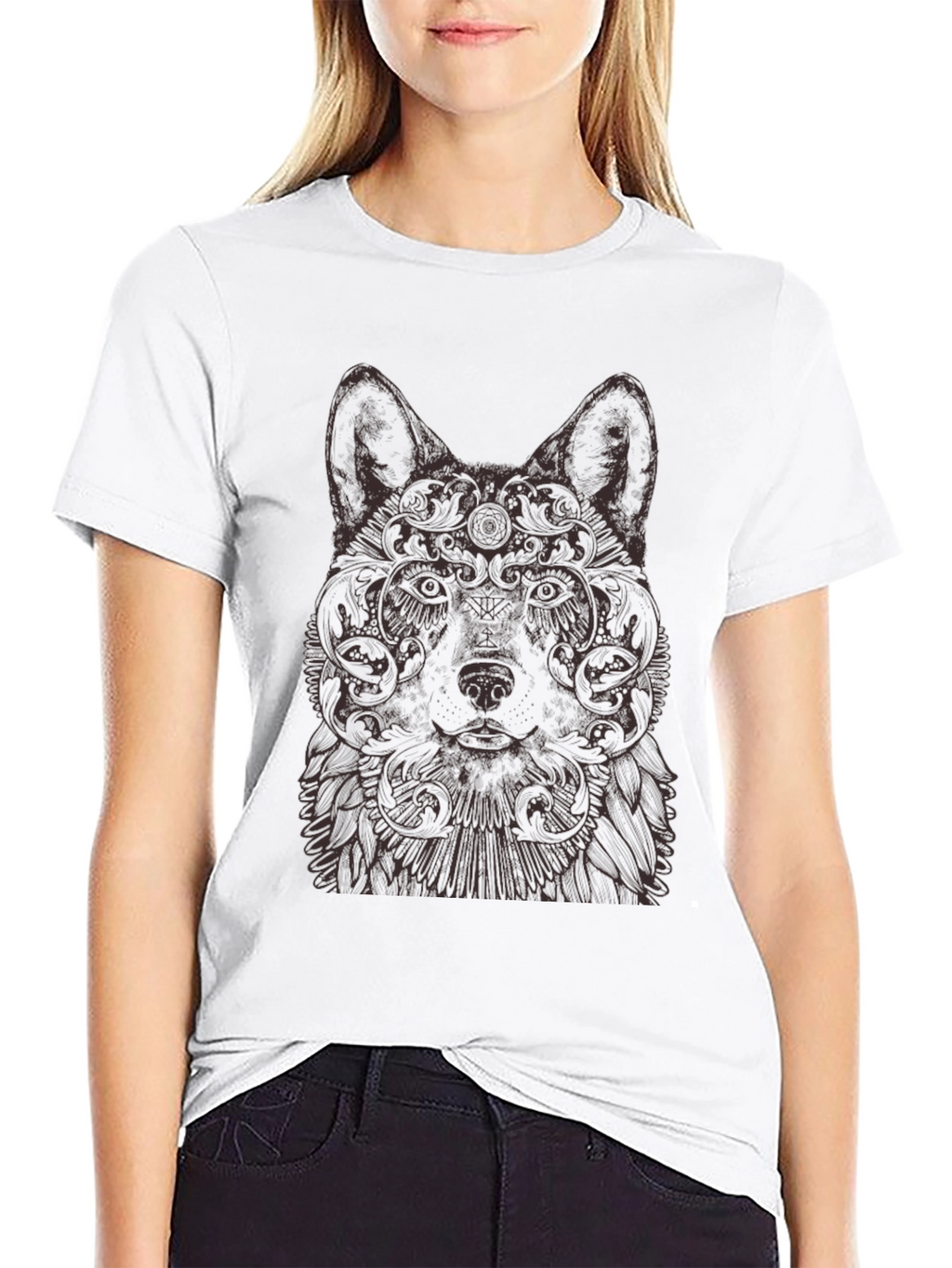 Wolf Art Graphic Print Crew Neck T-Shirt