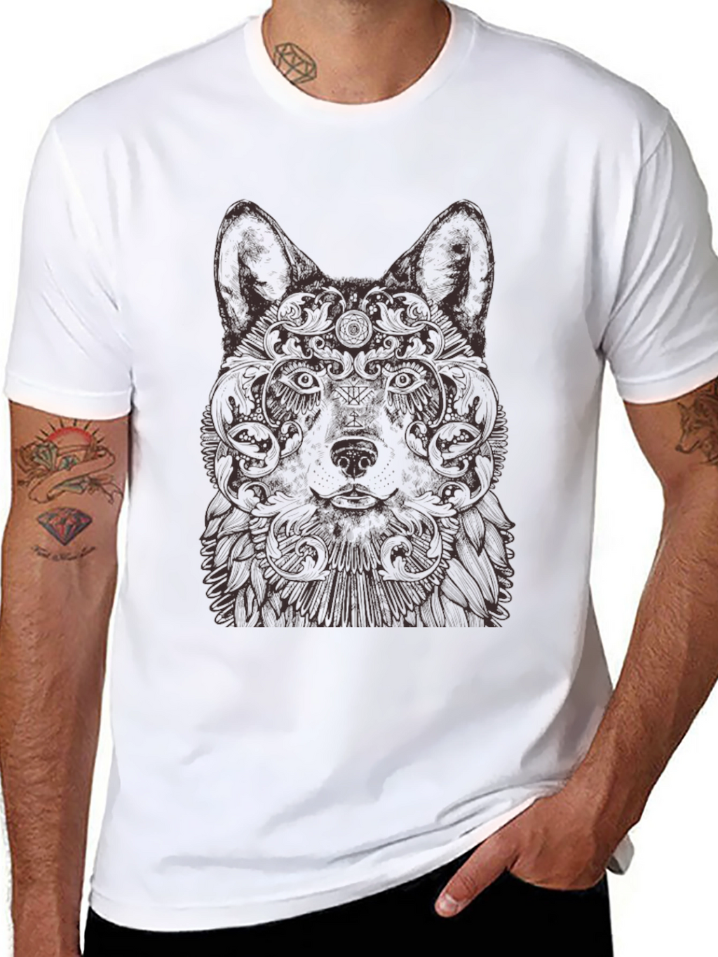 Wolf Art Graphic Print Crew Neck T-Shirt