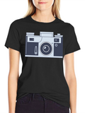 Retro Camera Graphic Tee - Black Cotton Shirt