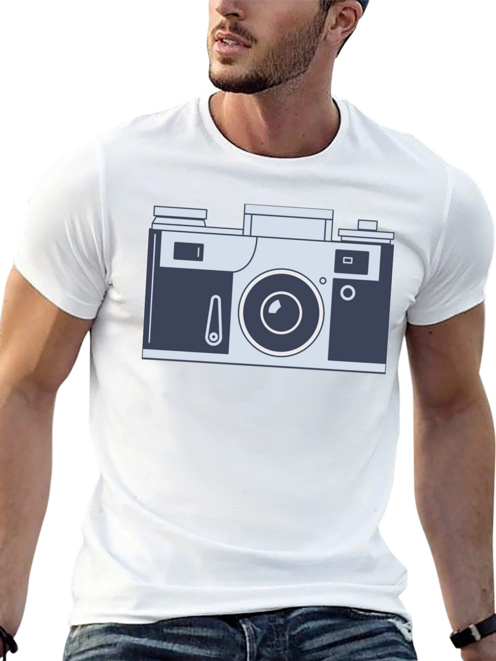 Retro Camera Graphic Tee - Black Cotton Shirt