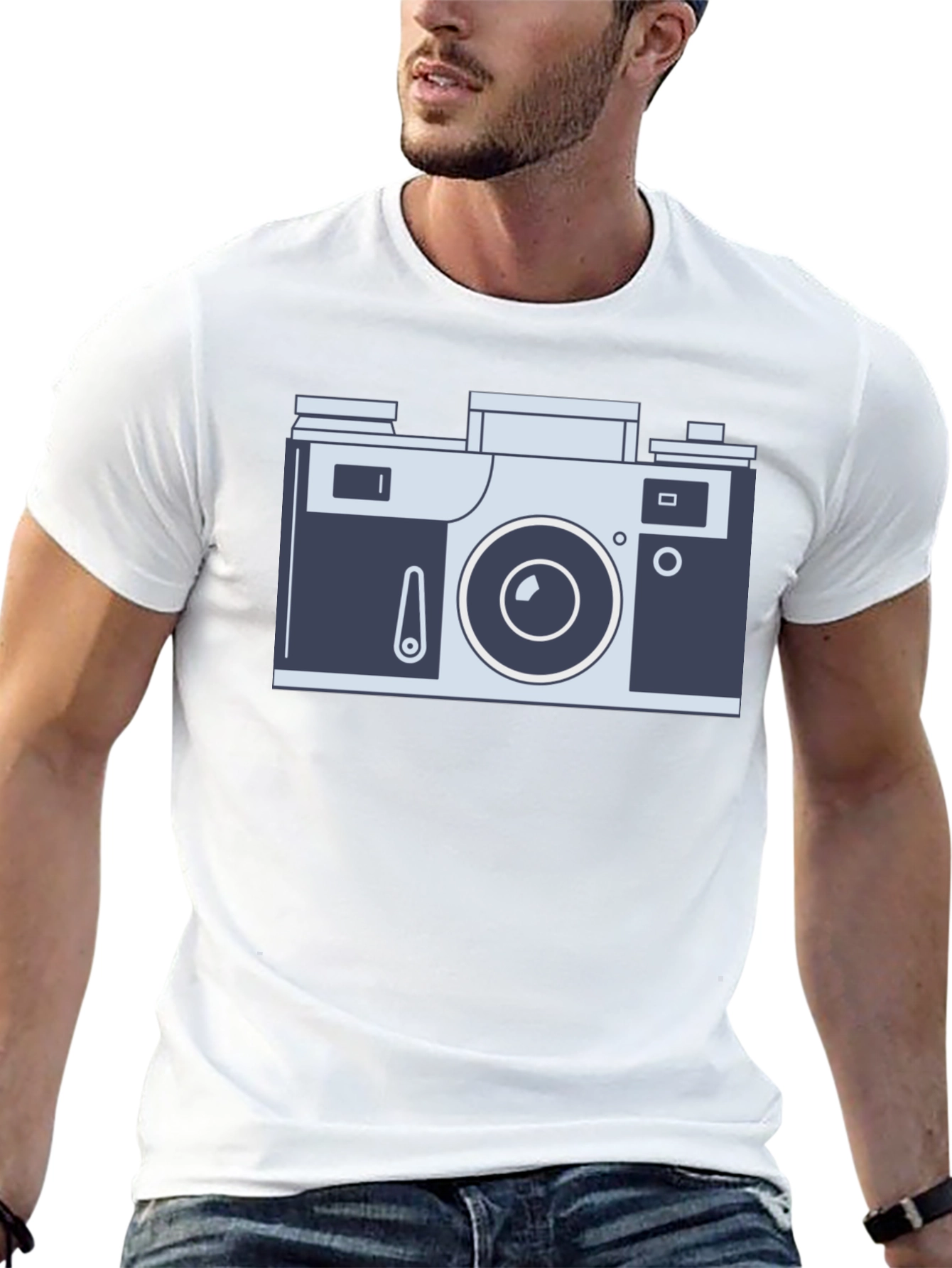 Retro Camera Graphic Tee - Black Cotton Shirt