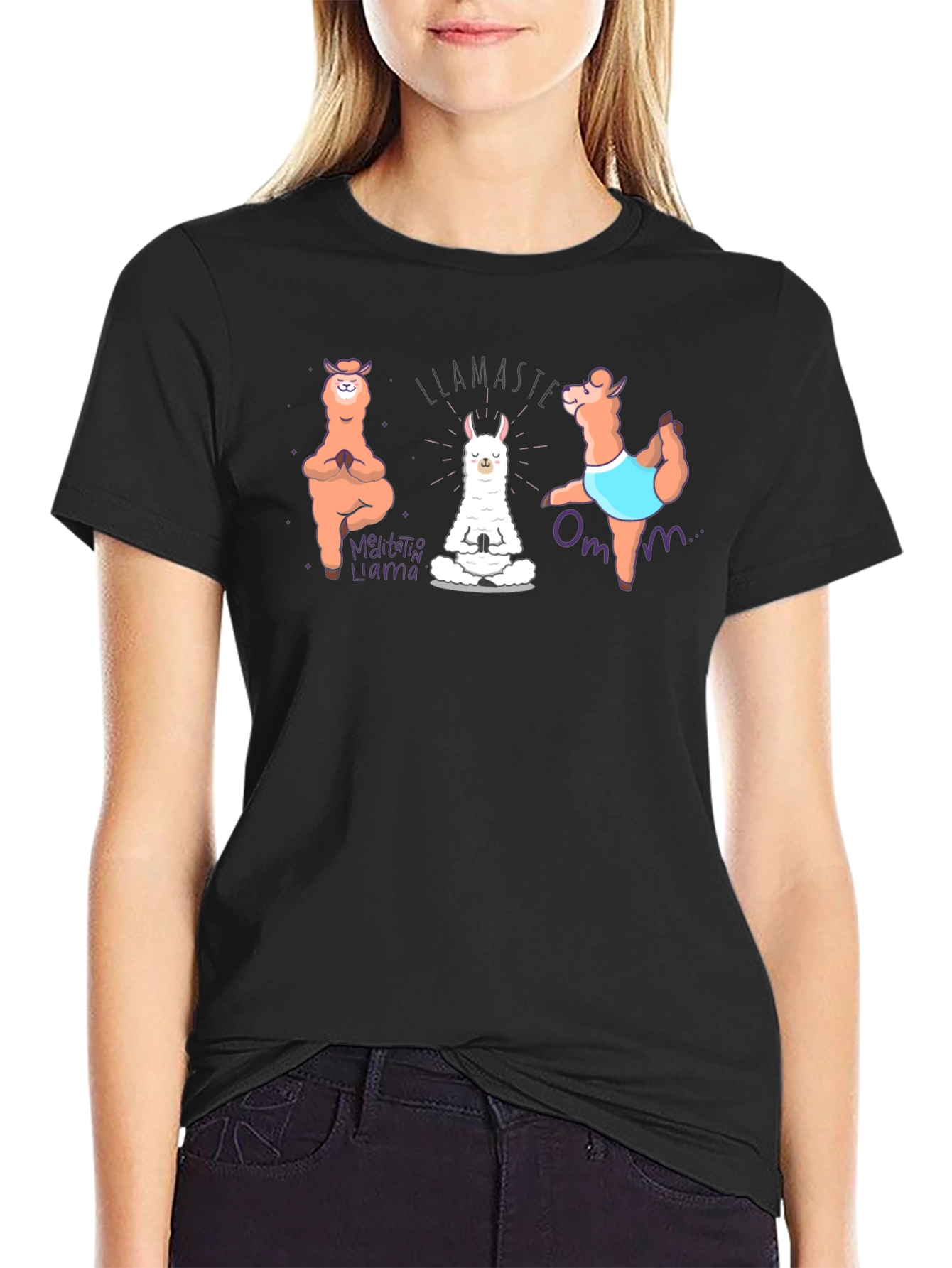Llamaste Meditation Llama Black T-Shirt
