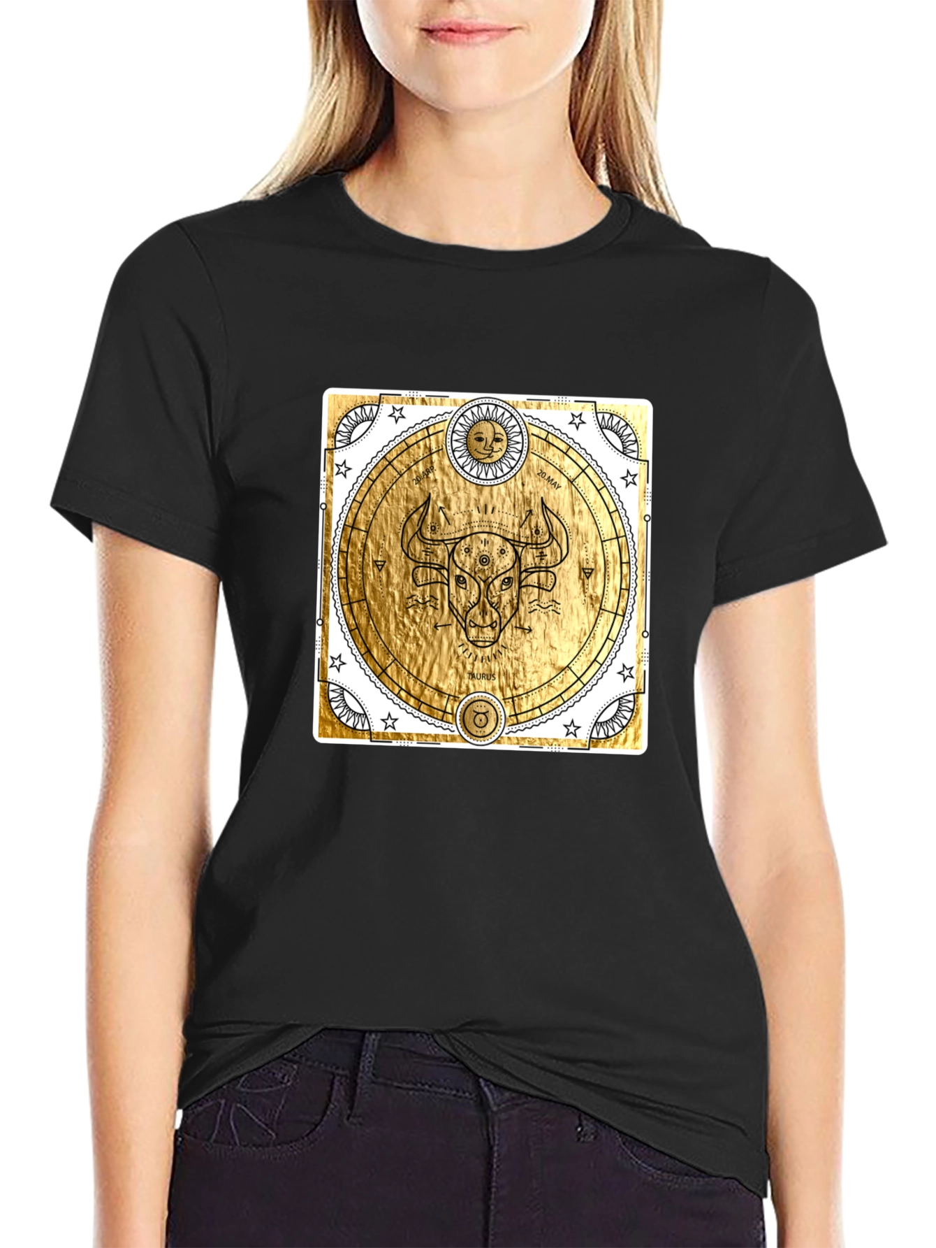 Taurus Zodiac Graphic T-Shirt - Celestial Gold Bull Tee