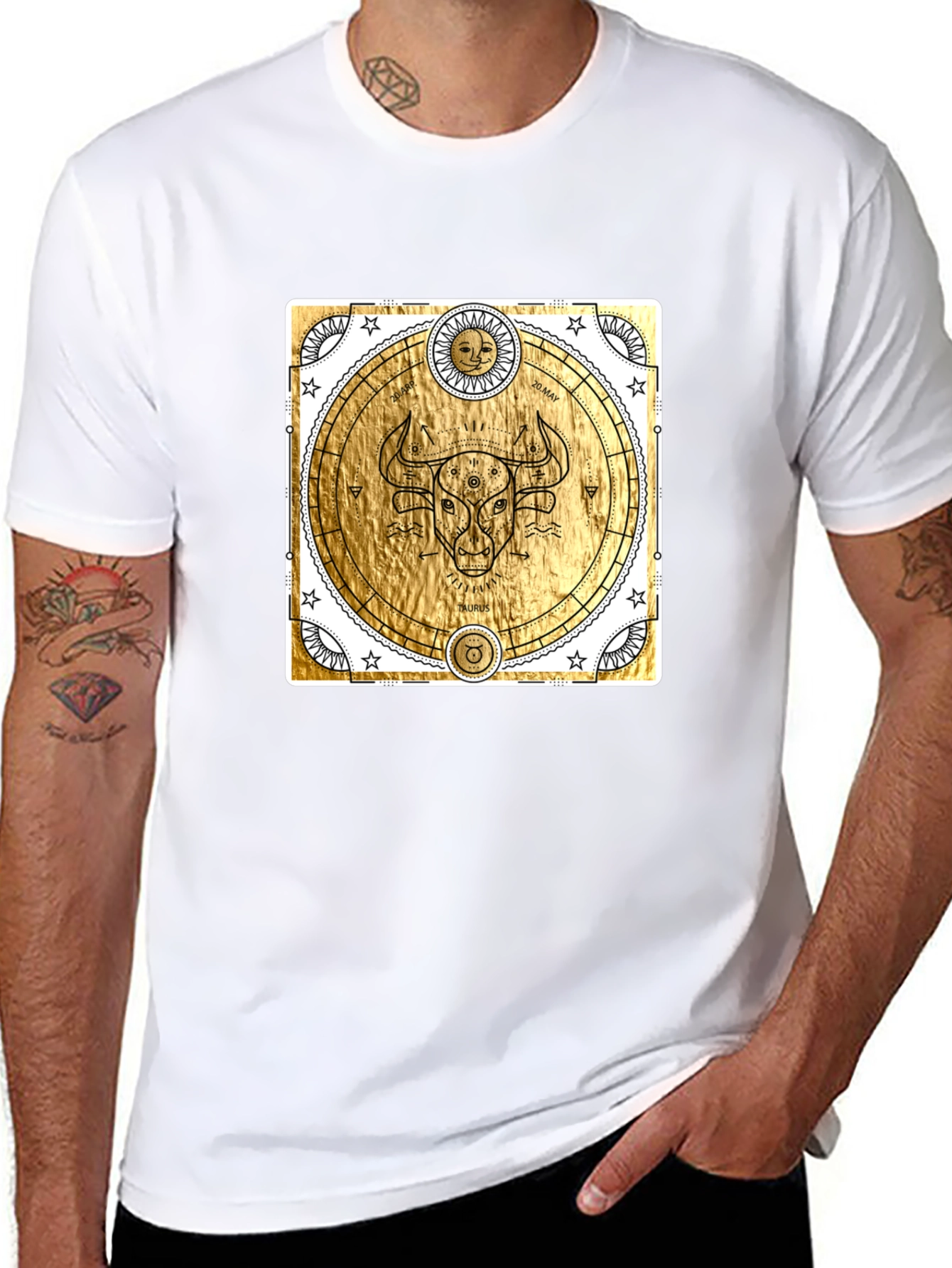 Taurus Zodiac Graphic T-Shirt - Celestial Gold Bull Tee
