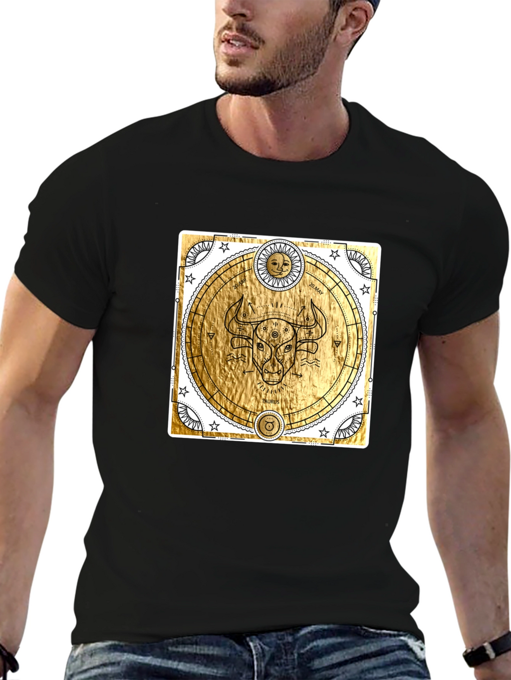 Taurus Zodiac Graphic T-Shirt - Celestial Gold Bull Tee