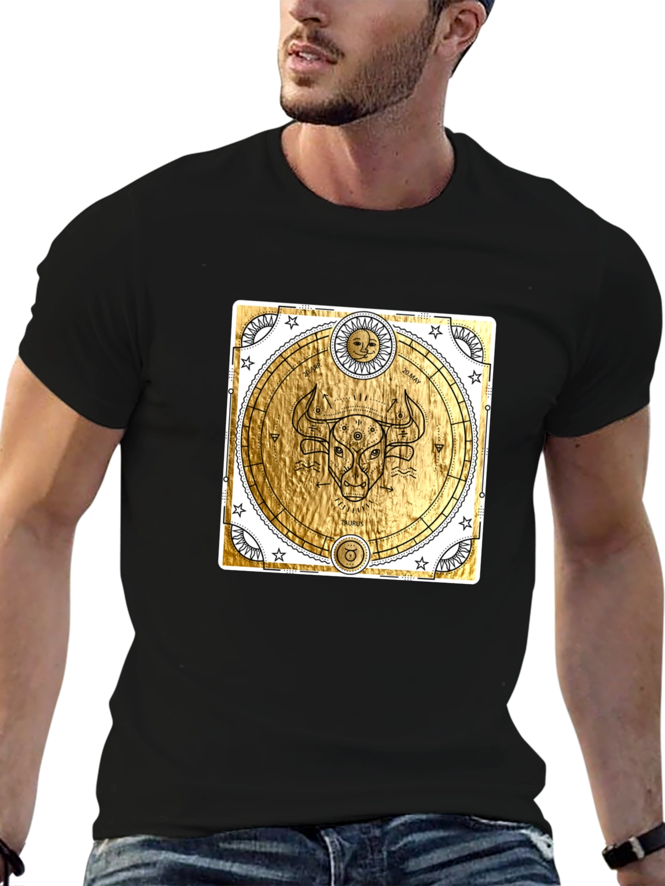 Taurus Zodiac Graphic T-Shirt - Celestial Gold Bull Tee