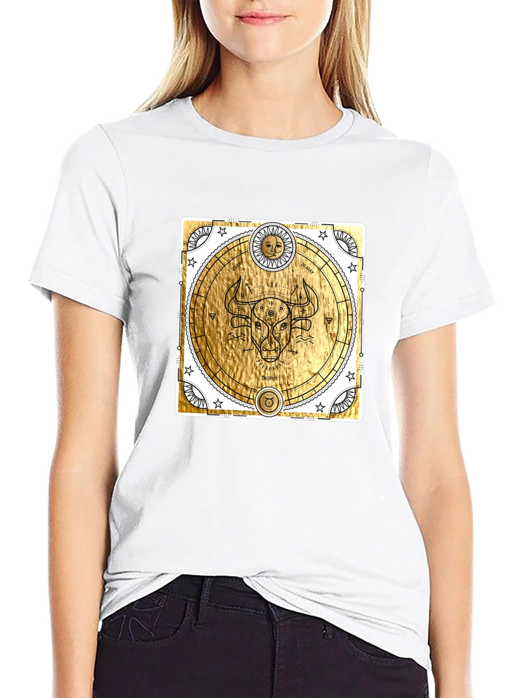 Taurus Zodiac Graphic T-Shirt - Celestial Gold Bull Tee