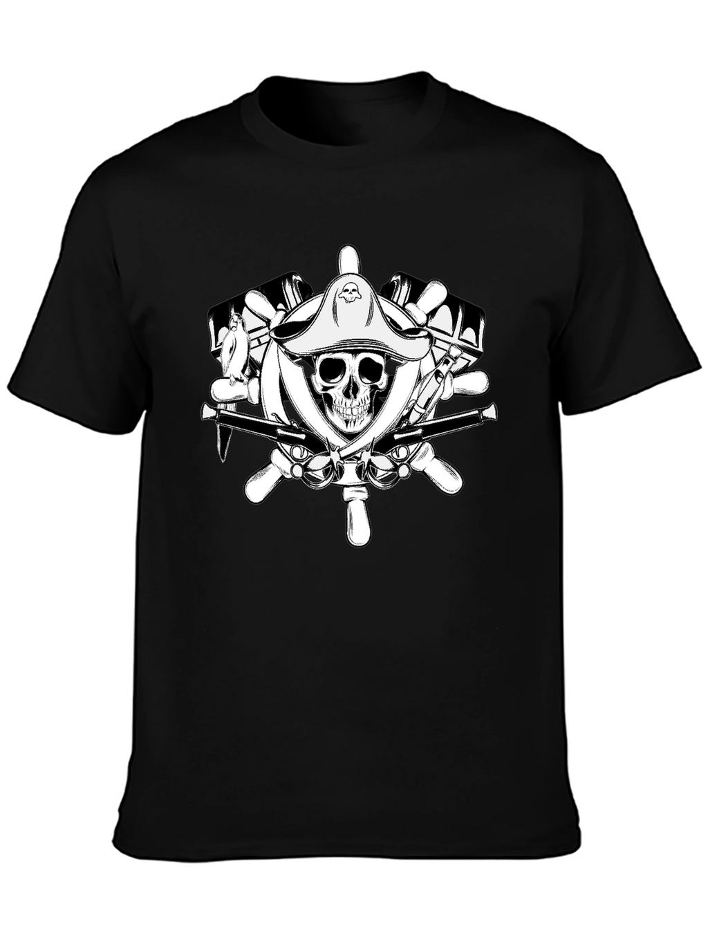 Pirate Skull Wheel Black T-Shirt