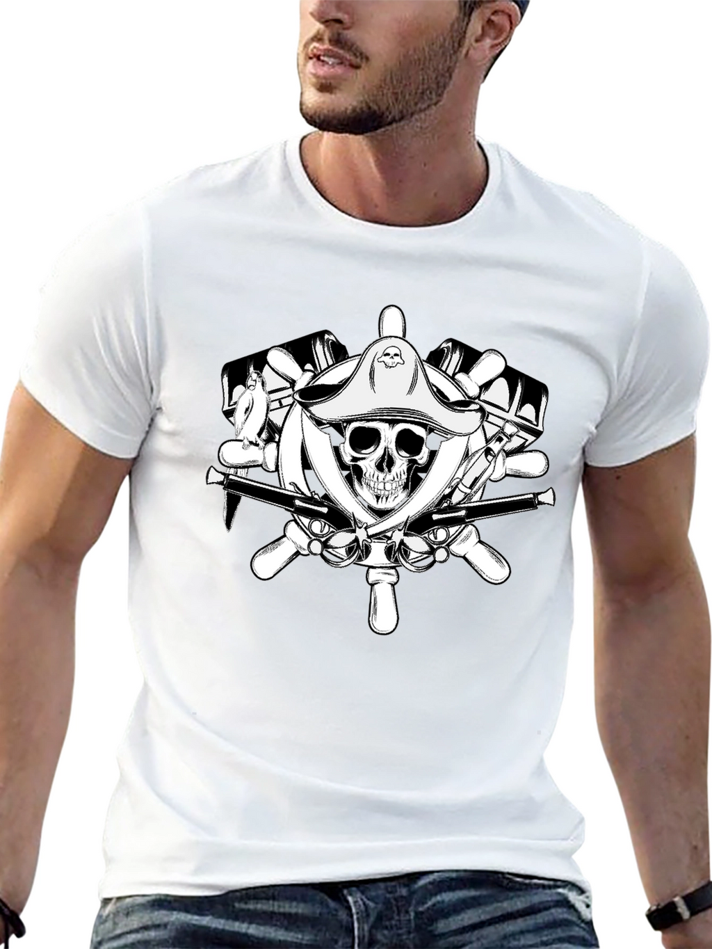Pirate Skull Wheel Black T-Shirt