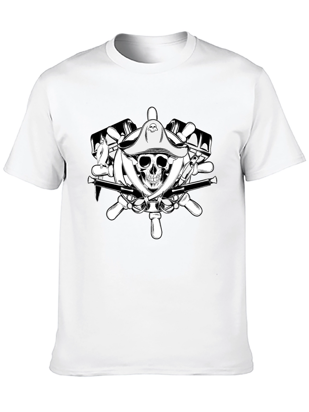 Pirate Skull Wheel Black T-Shirt