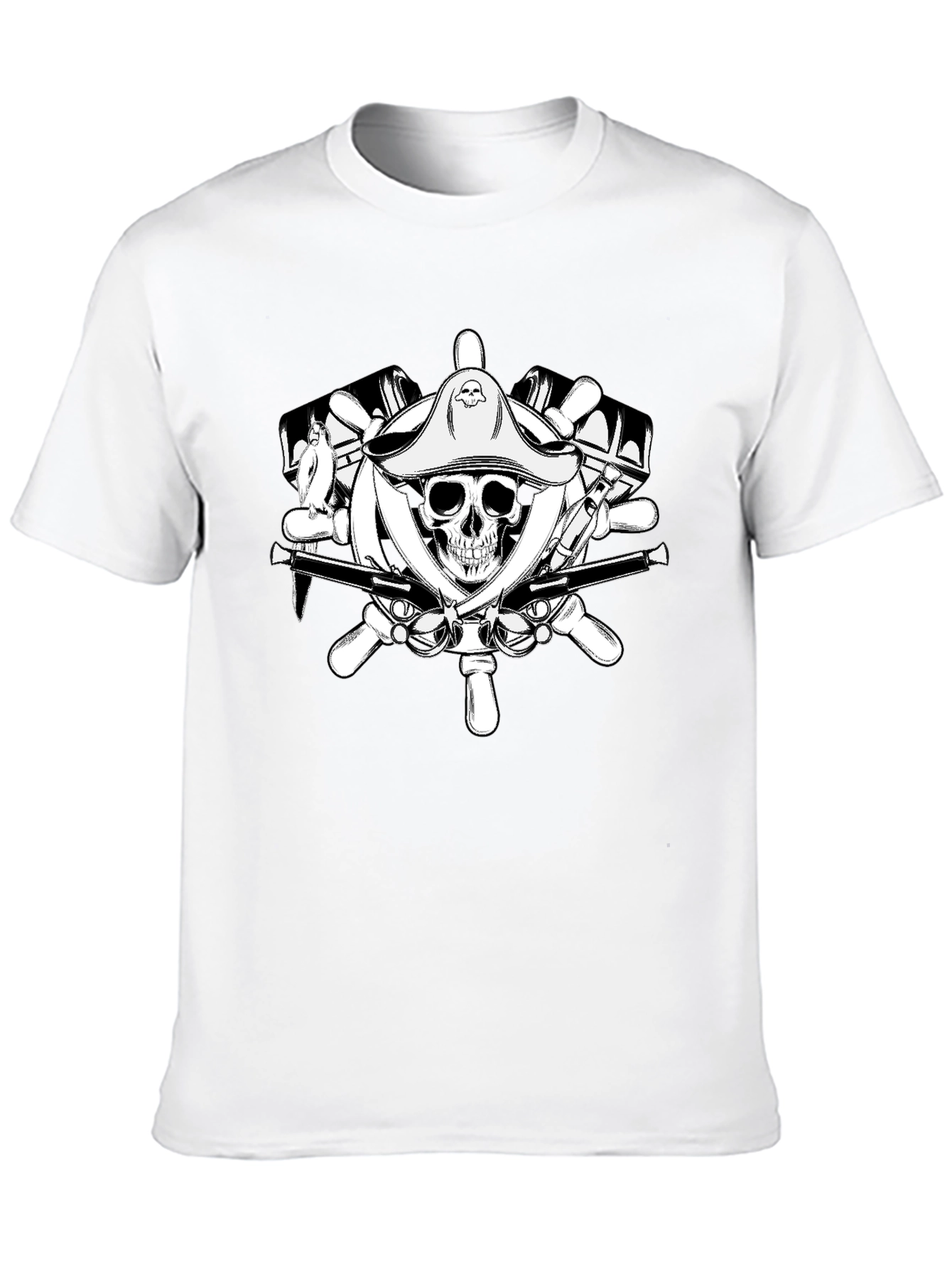Pirate Skull Wheel Black T-Shirt