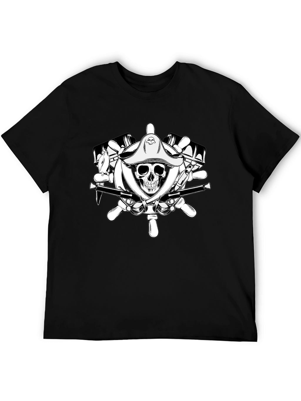 Pirate Skull Wheel Black T-Shirt