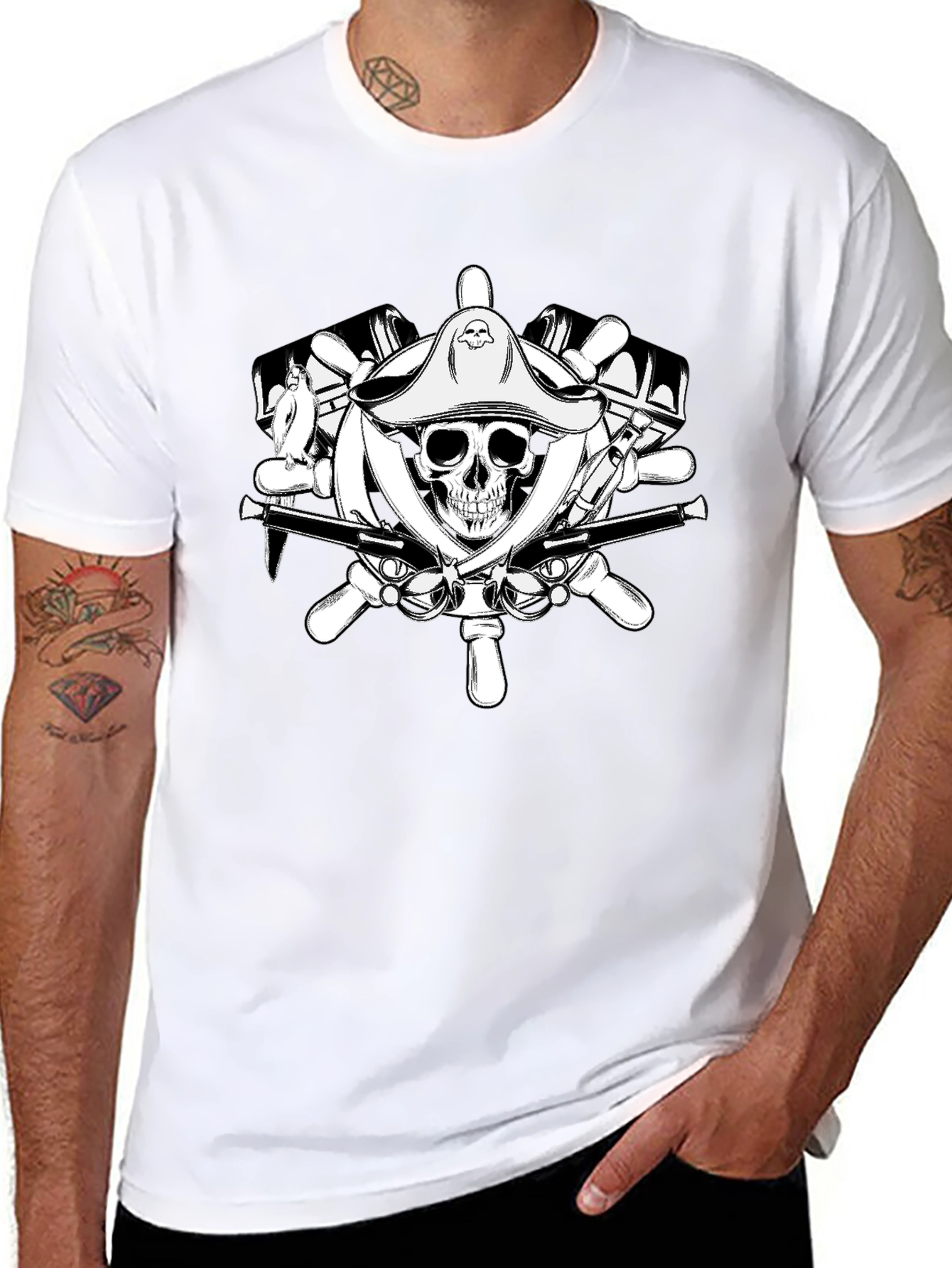 Pirate Skull Wheel Black T-Shirt