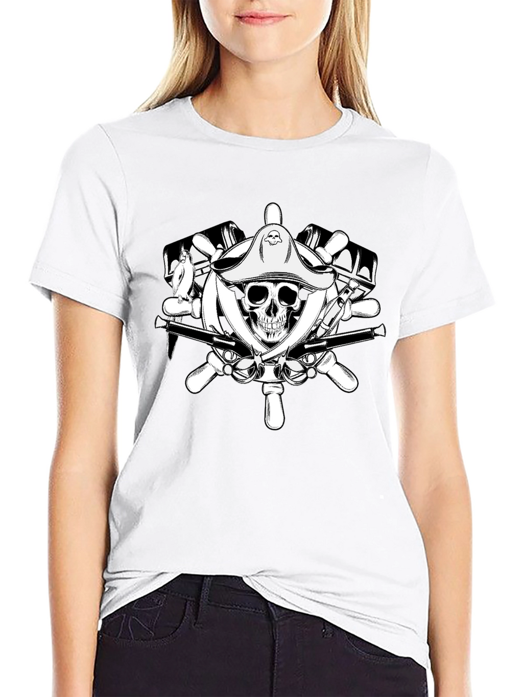 Pirate Skull Wheel Black T-Shirt