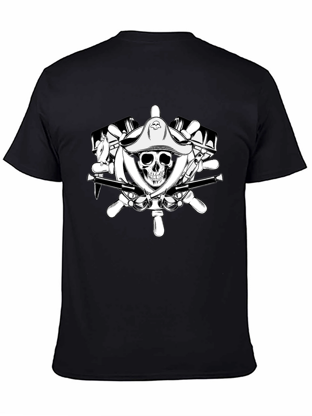 Pirate Skull Wheel Black T-Shirt