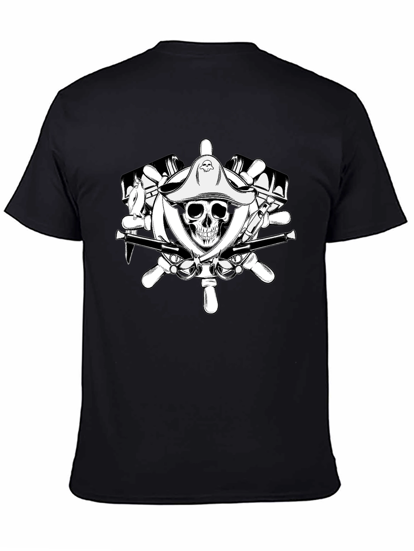 Pirate Skull Wheel Black T-Shirt