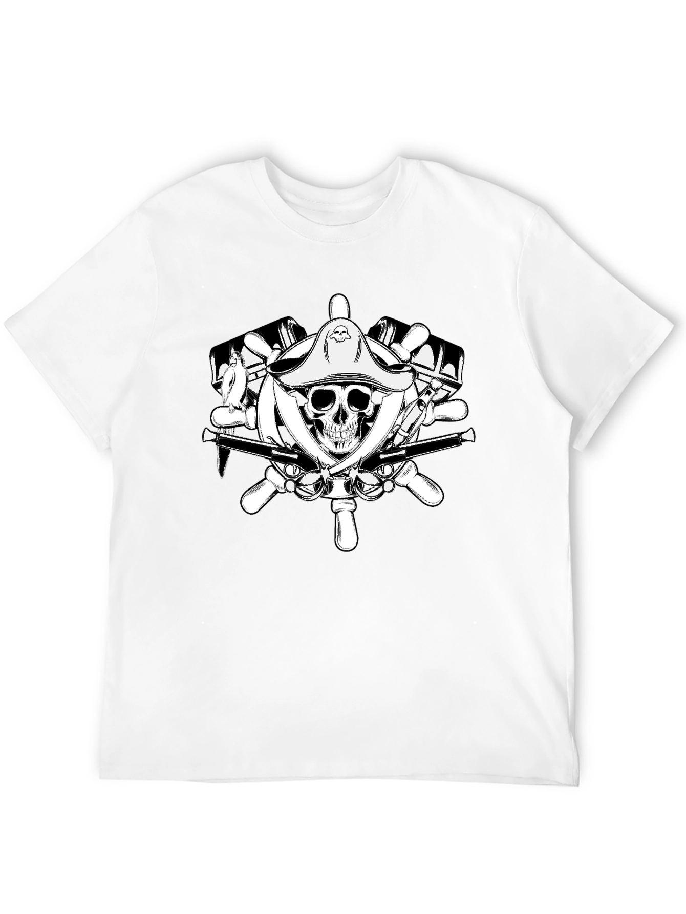 Pirate Skull Wheel Black T-Shirt