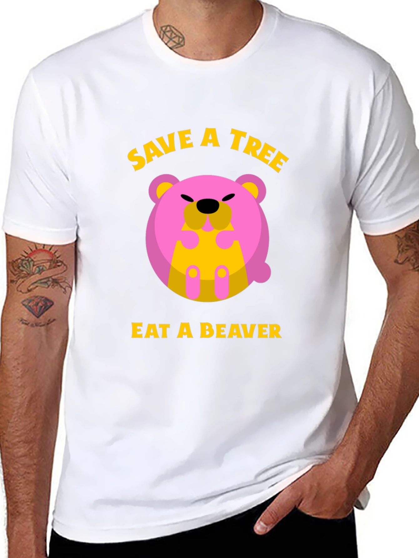 Save a Tree Eat a Beaver Funny Graphic T-Shirt