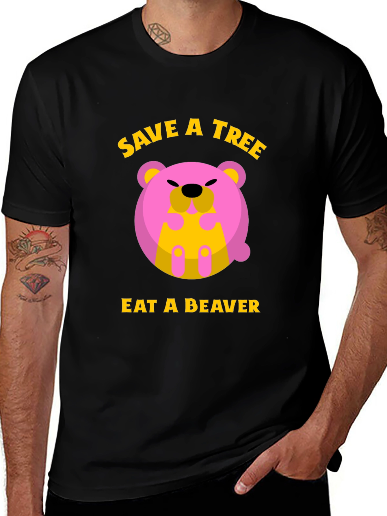 Save a Tree Eat a Beaver Funny Graphic T-Shirt
