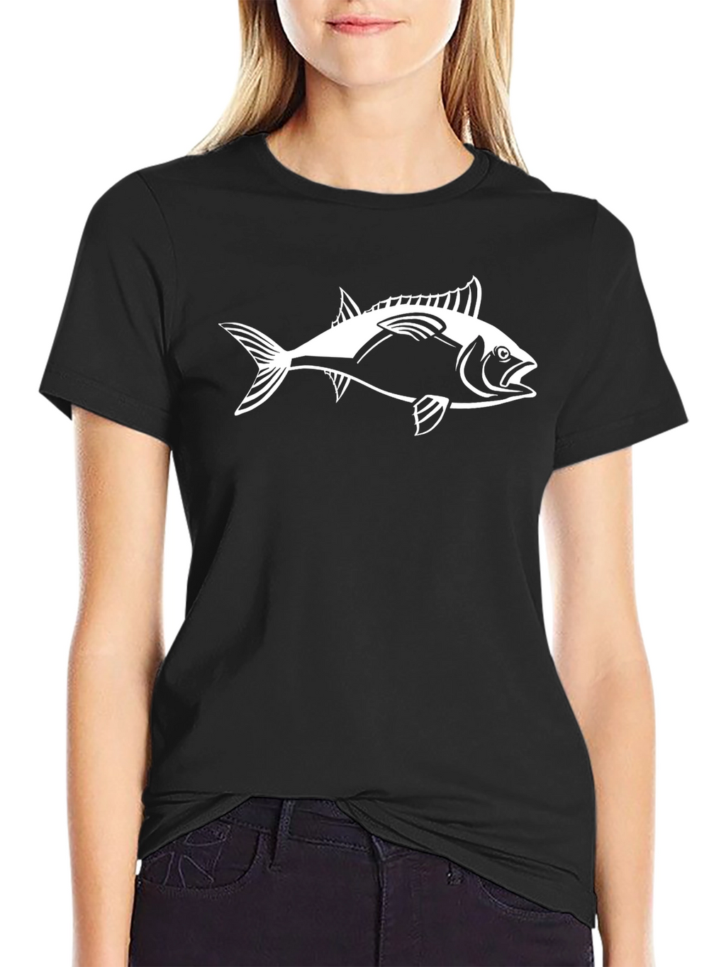 Black T-Shirt with White Fish Graphic