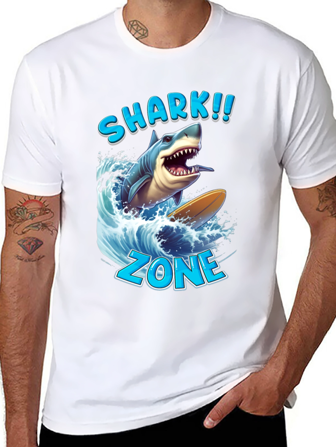 Shark Zone Graphic Tee - Surfing Shark Design