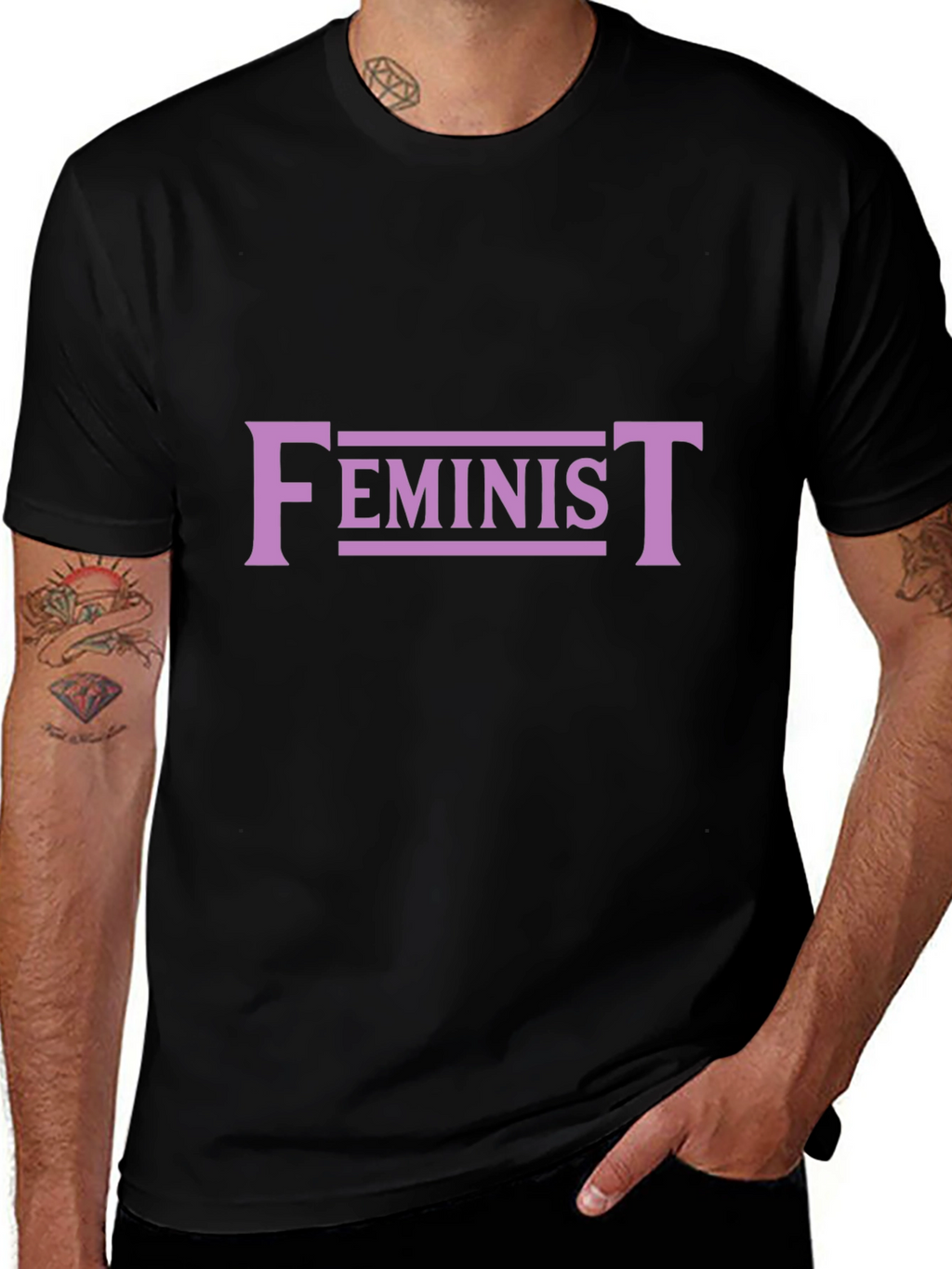 Feminist Graphic Tee - Black Cotton Blend T-Shirt