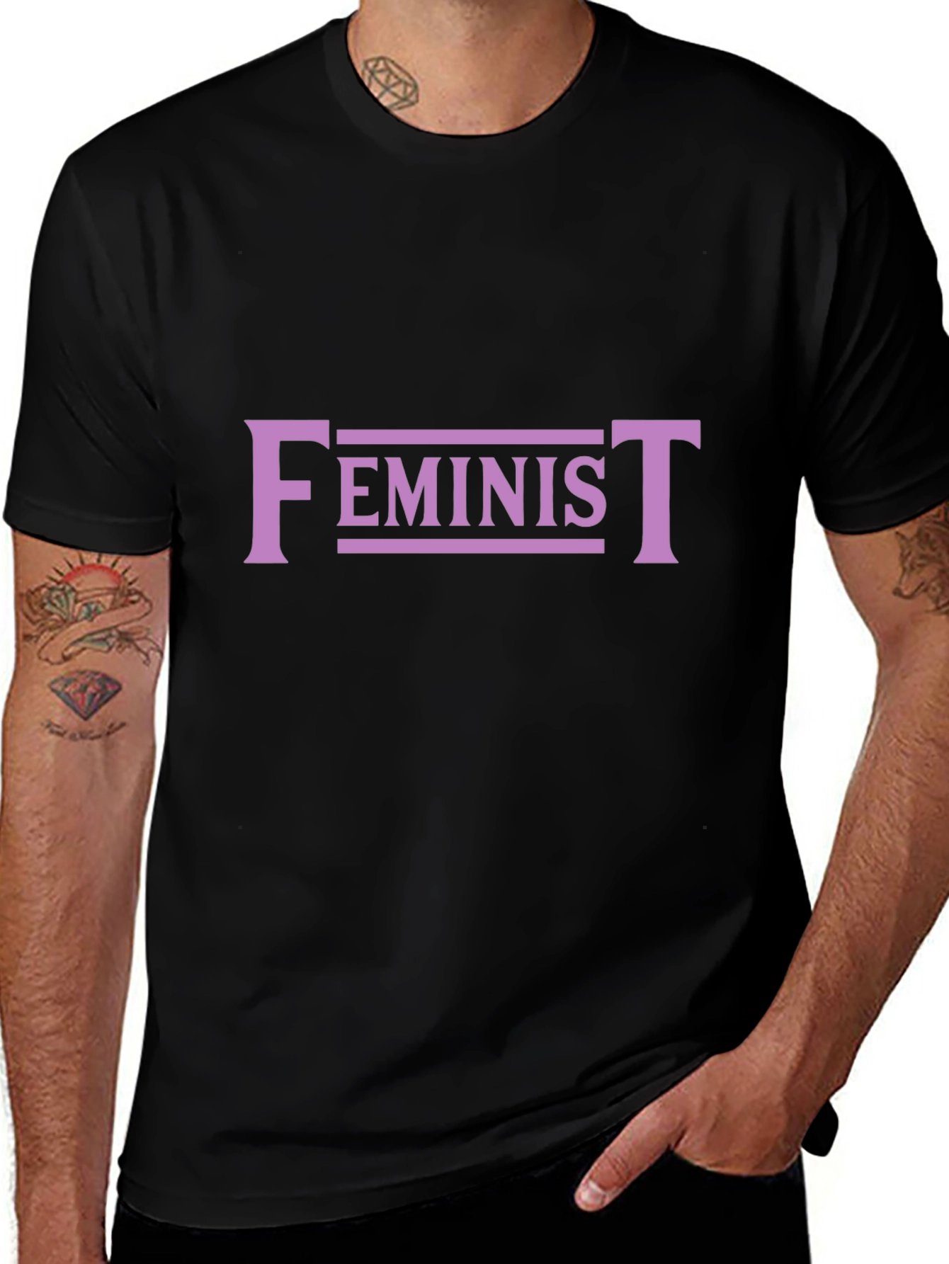 Feminist Graphic Tee - Black Cotton Blend T-Shirt