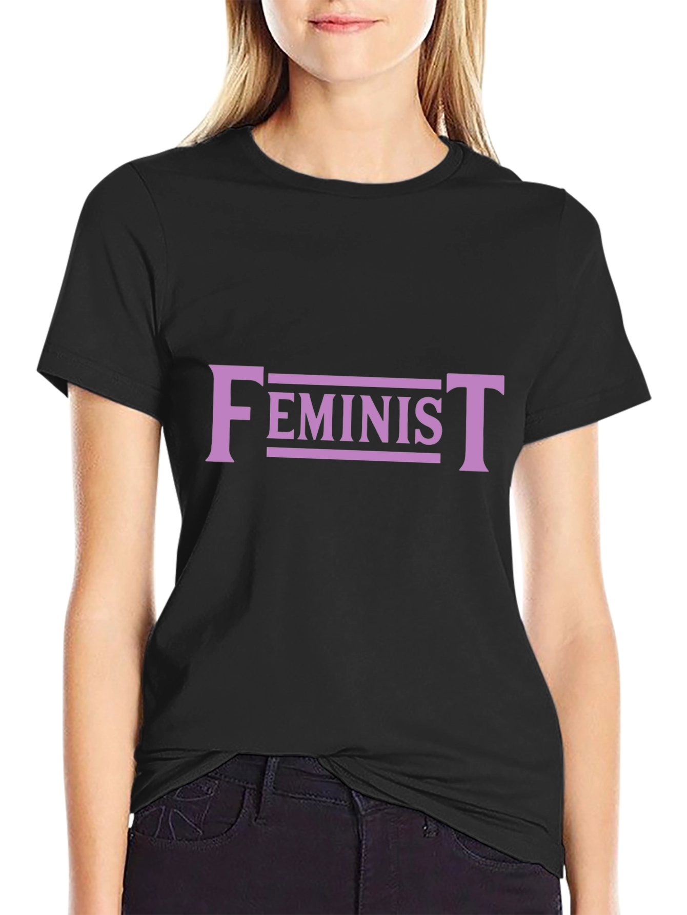 Feminist Graphic Tee - Black Cotton Blend T-Shirt