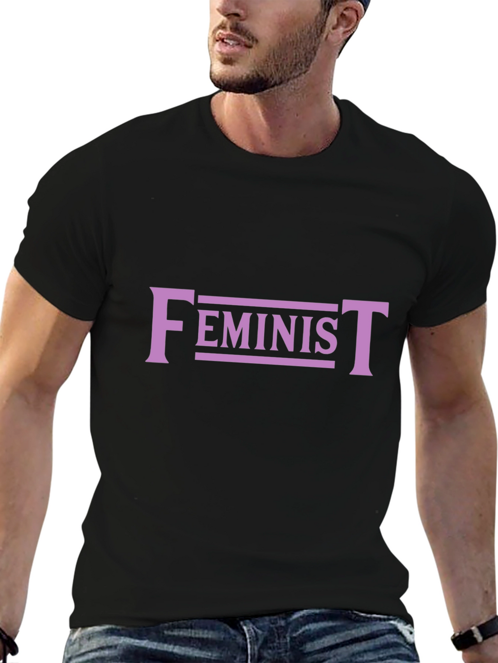 Feminist Graphic Tee - Black Cotton Blend T-Shirt