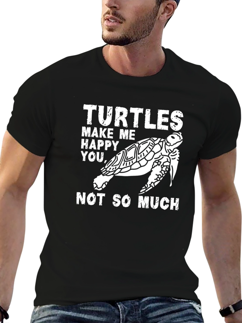 Turtle Graphic Print Crew Neck T-Shirt - Black