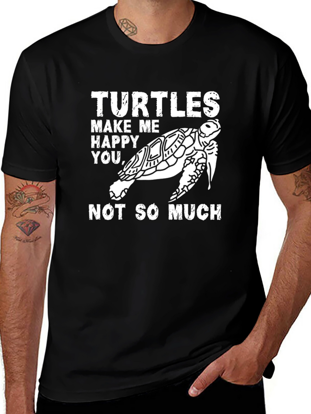 Turtle Graphic Print Crew Neck T-Shirt - Black