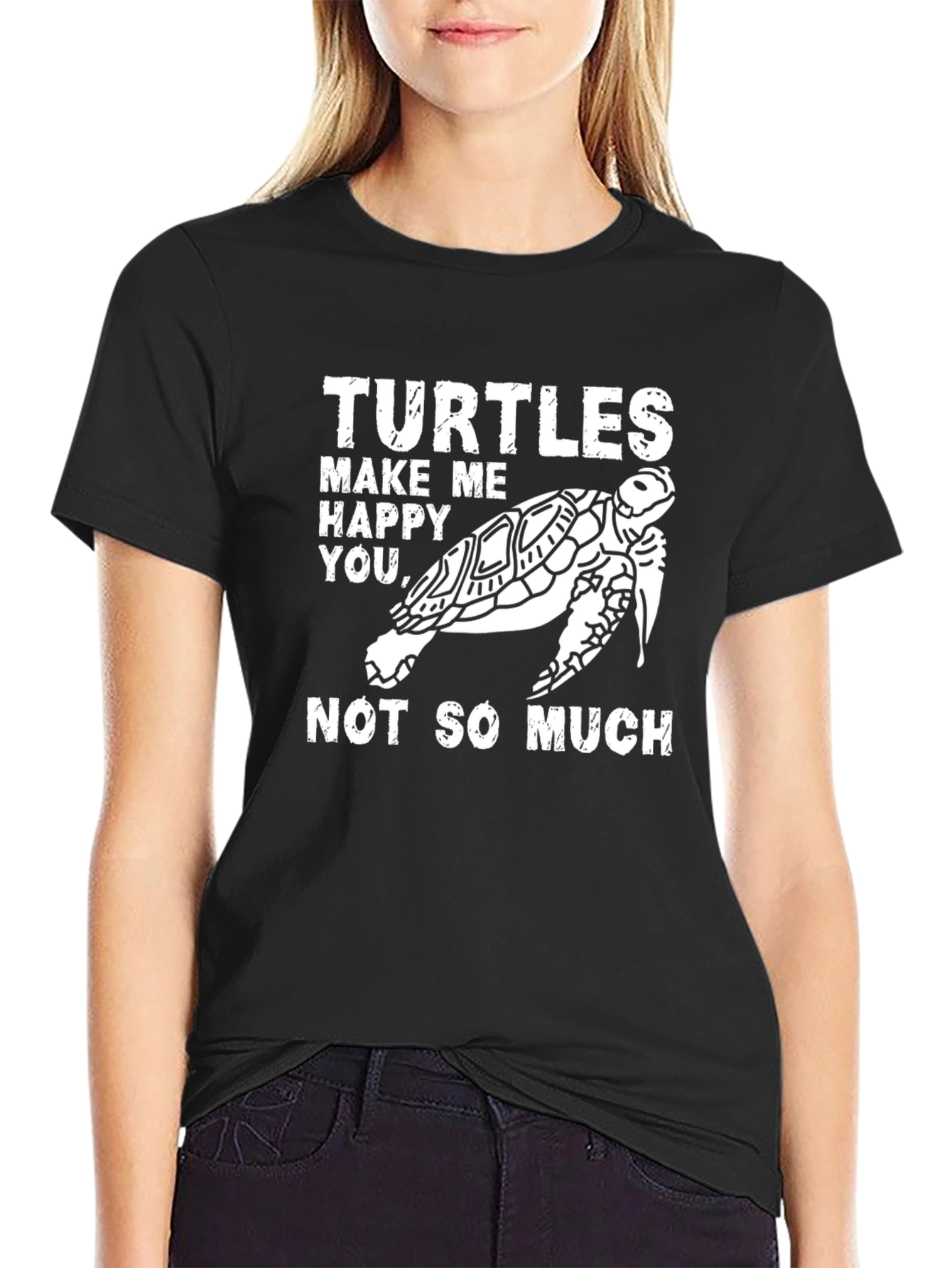 Turtle Graphic Print Crew Neck T-Shirt - Black